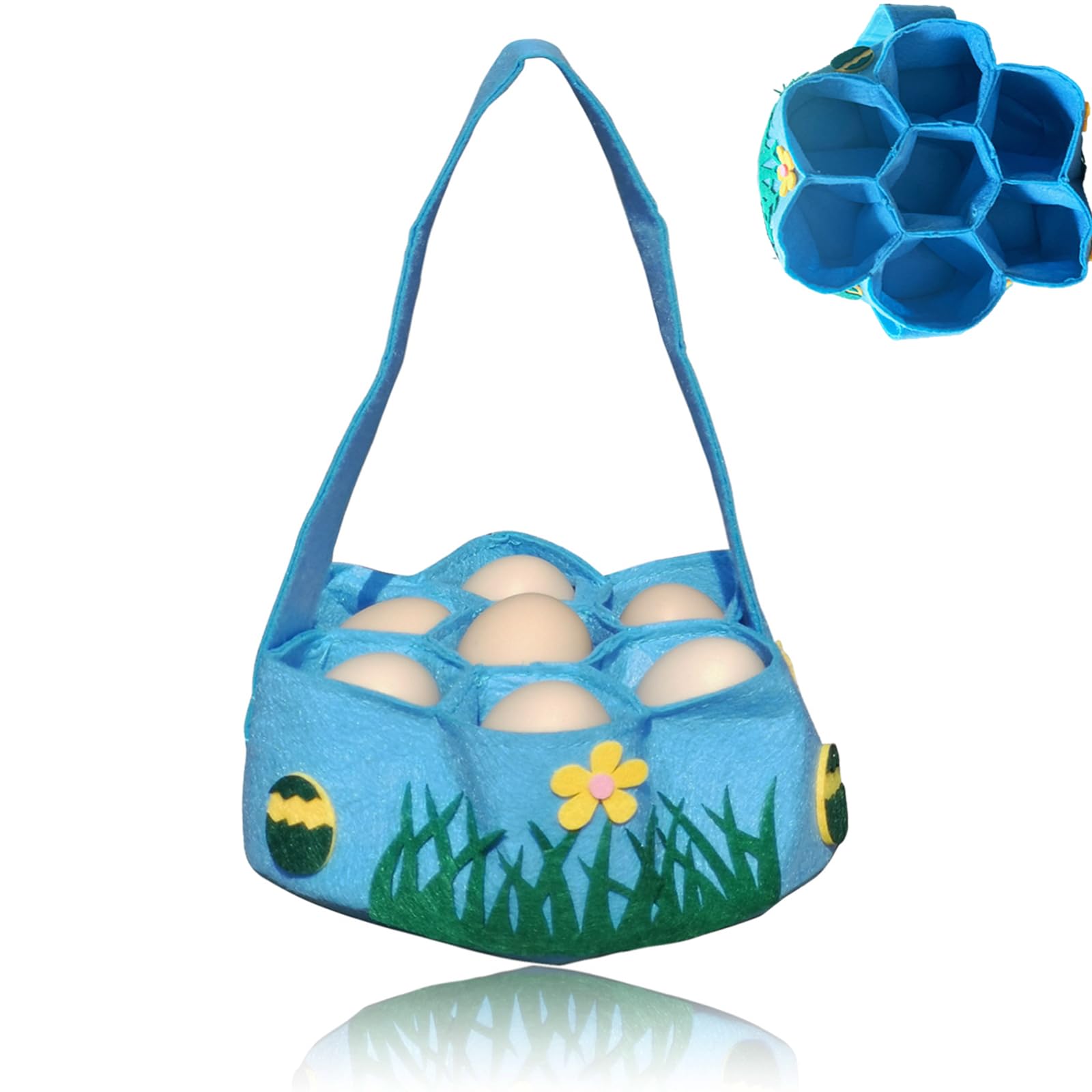 Egg Collecting Basket with 7 Pouches - Durable Chicken Duck Goose Egg Holder for Farmhouse, Kitchen & Garden - Perfect for Fresh Egg Gathering, Farm Use & Home Organization (Blue)