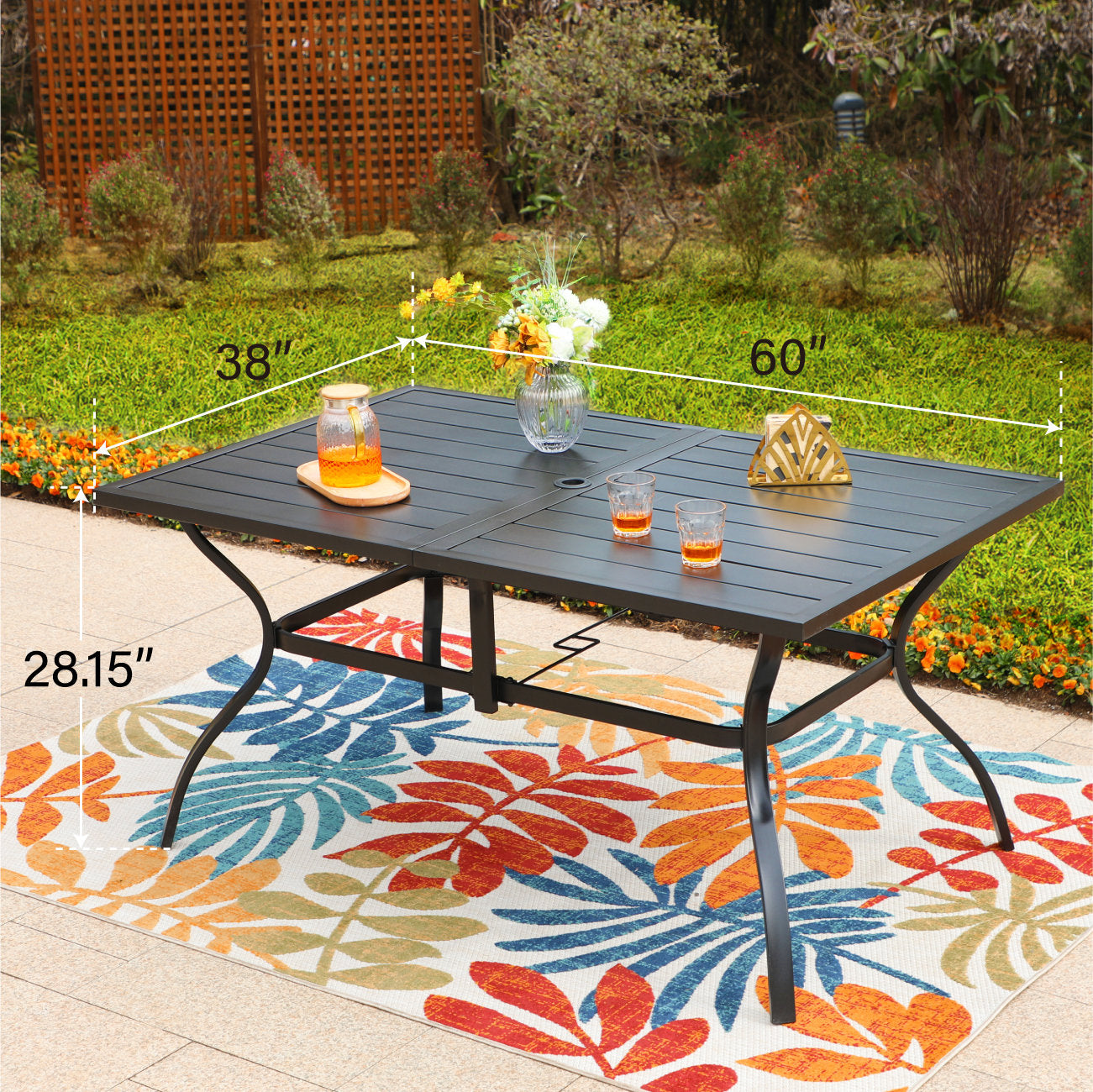 PHIVILLA 7-Piece Outdoor Dining Set - Rectangle Metal Patio Table & 6 Stackable Chairs - Weather-Resistant Garden Furniture for Backyard, Poolside & BBQ Parties