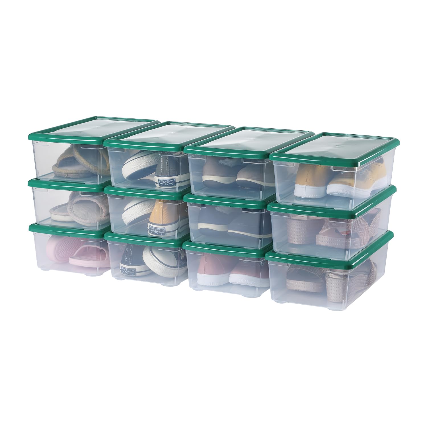 Stackable Clear Plastic Storage Bins with Lids - 12 Pack 6 Quart Organizer Containers, Latching Storage Box for Home, Office & Pantry Organization (Green) - Perfect for Closet, Kitchen & Garage Storage