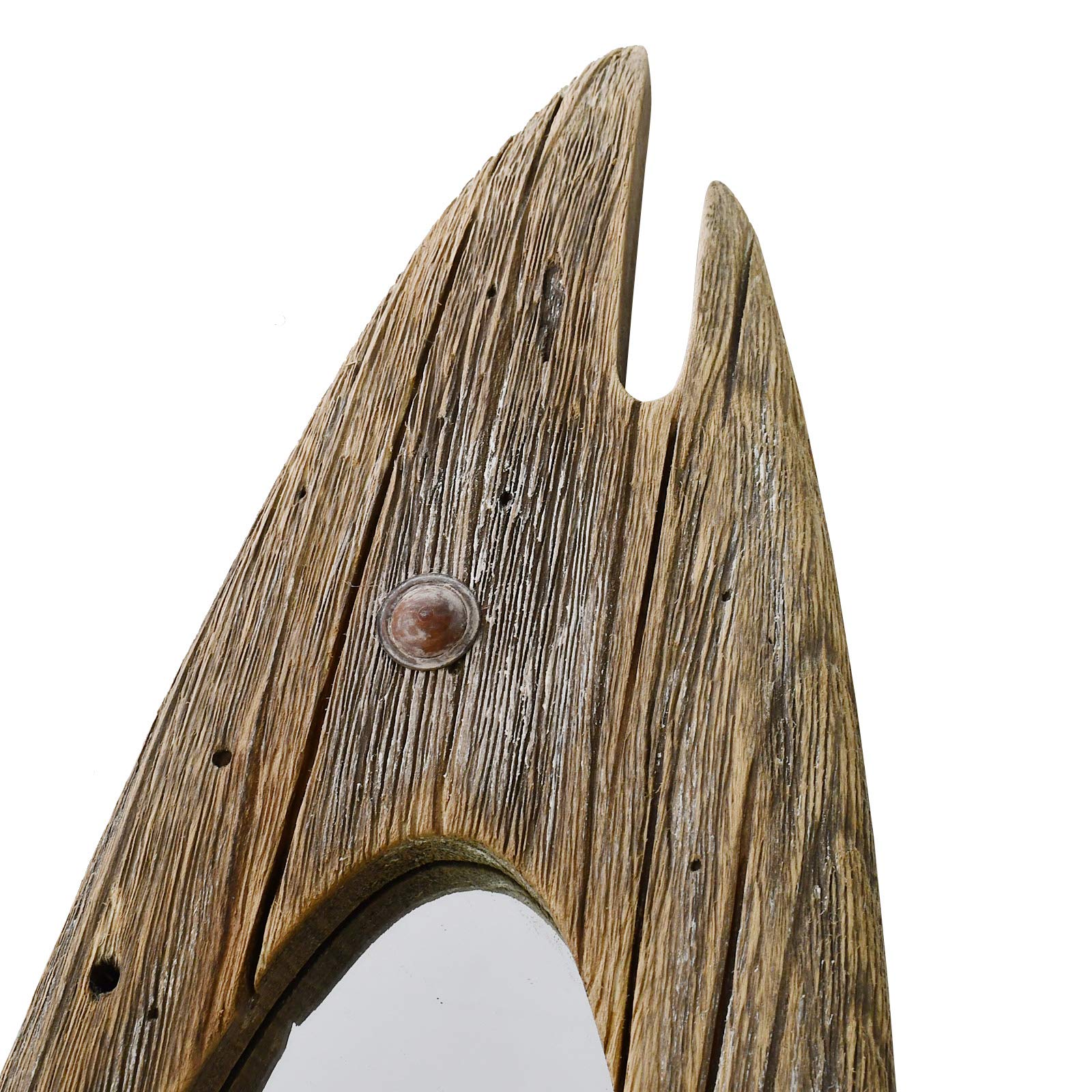 Rustic Wooden Fish Mirror Wall Decor - Nautical Coastal Hanging Art for Beach Themed Home, Bathroom, or Mediterranean Style Living Room