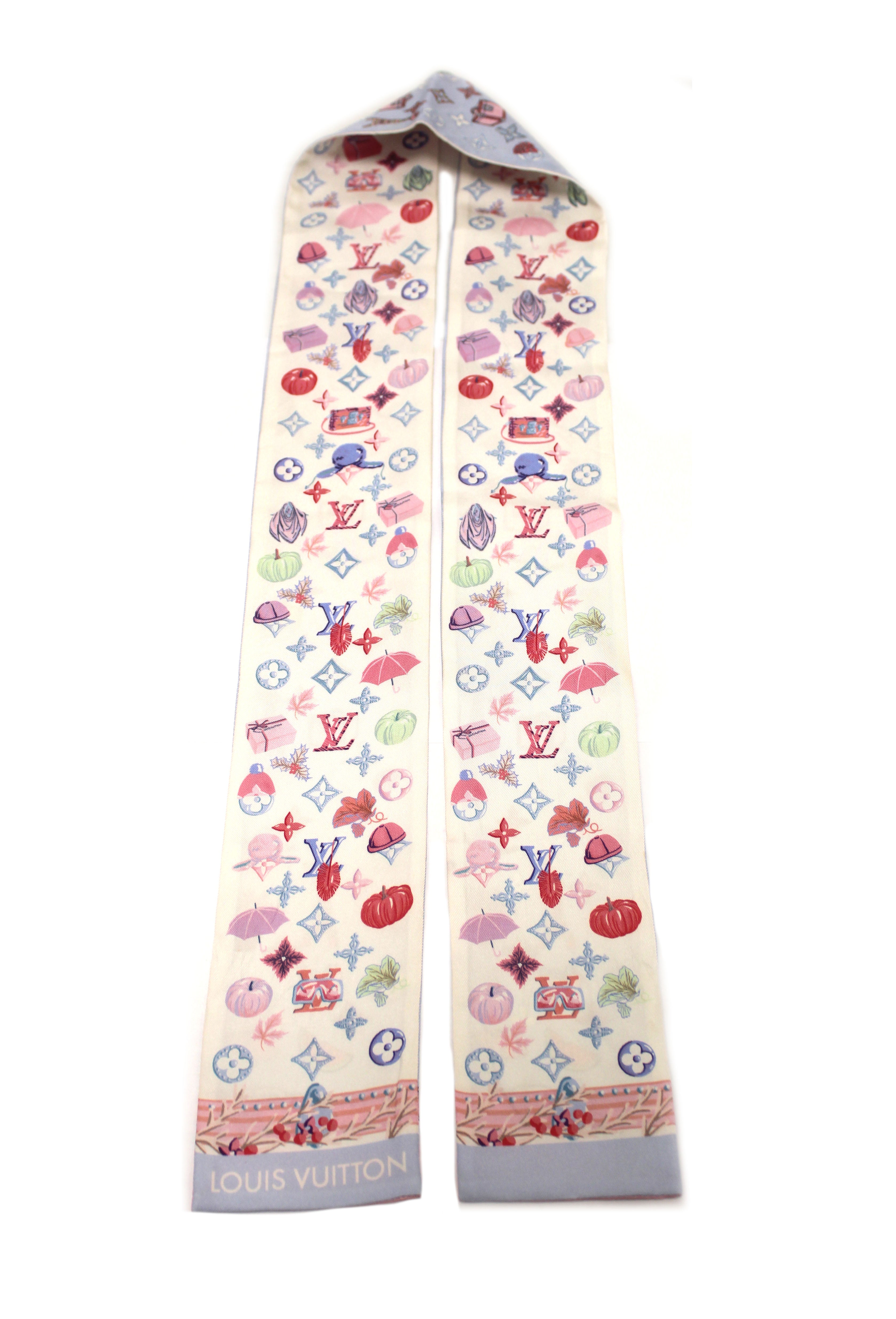 Authentic Louis Vuitton Blue & White Monogram Bandeau Scarf - Stylish Accessory for Summer & Winter Fashion, Travel, and Special Occasions