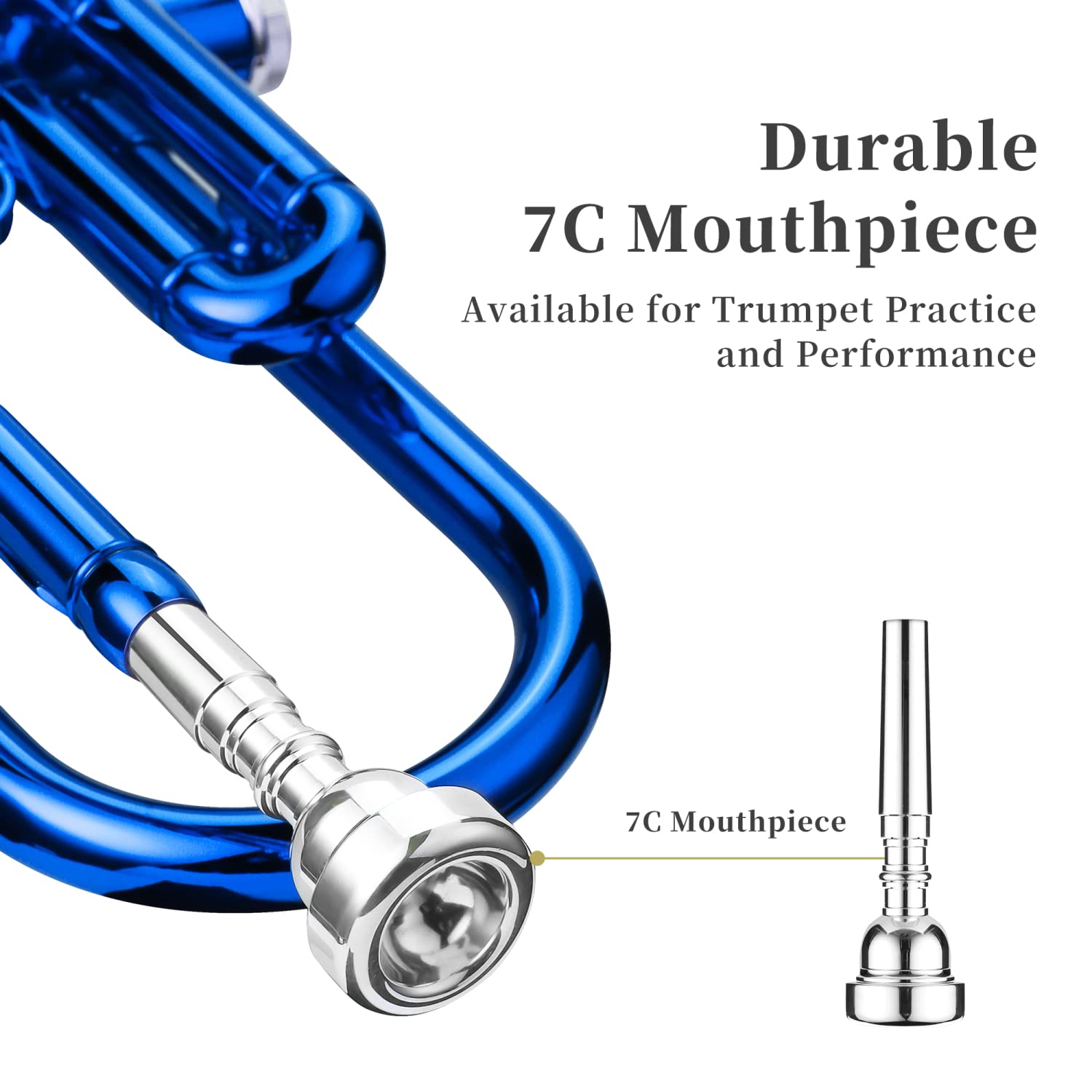 LeSage Blue Student Bb Trumpet with Hard Case - Includes 7C Mouthpiece, Valve Oil & Cleaning Kit - Perfect for Beginners, School Bands & Practice Sessions