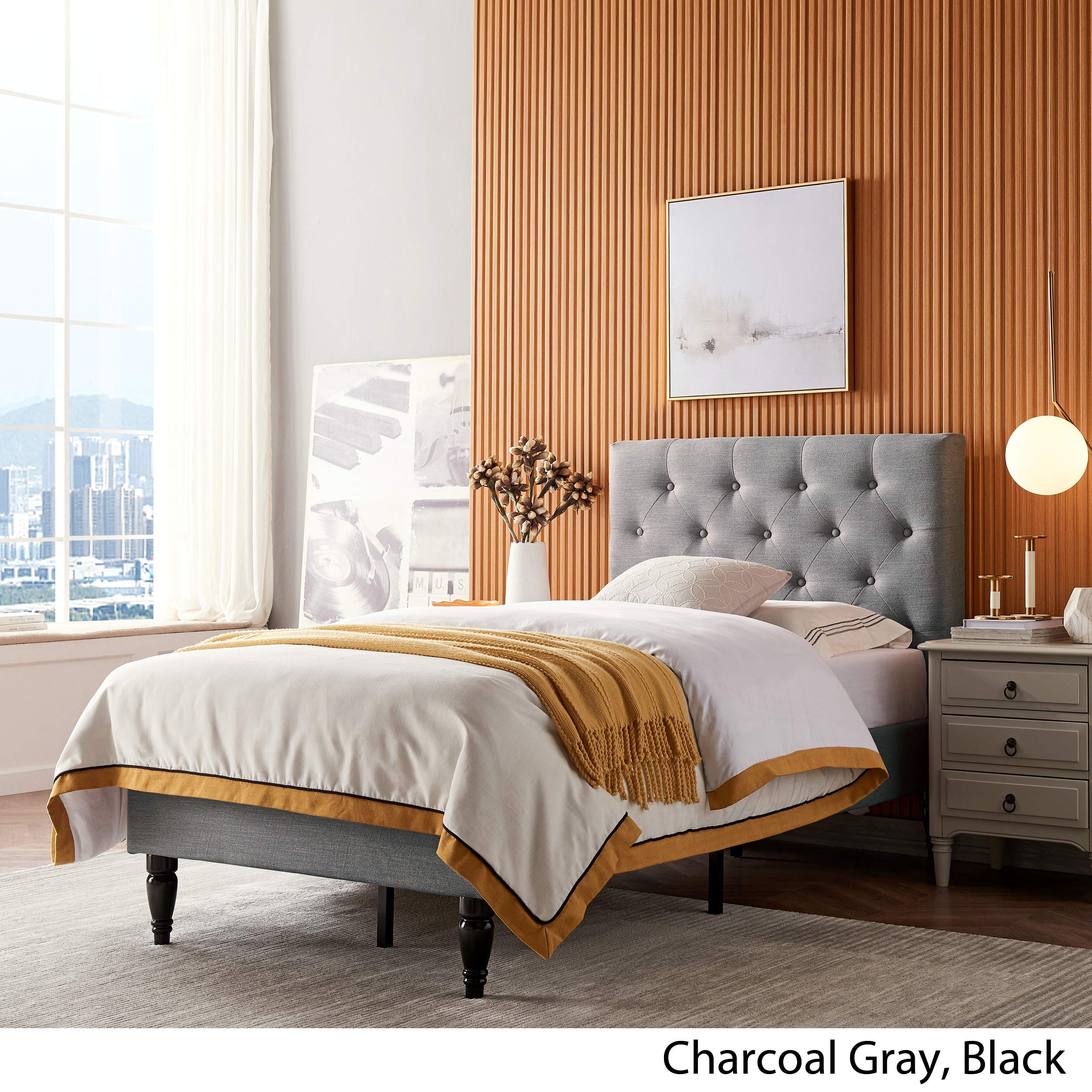 Christopher Knight Home Lydia Twin Bed Platform - Charcoal Gray & Black Finish, Sturdy Wood Frame for Kids, Teens & Guest Rooms - Perfect for Small Spaces & Modern Bedroom Decor