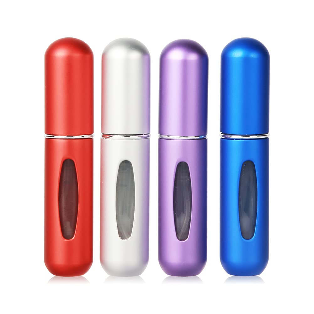 Saiveina 5ml Mini Refillable Perfume Spray Bottles - Portable Travel Atomizer for Fragrance, Essential Oils & Cosmetics (4 Pack) | Perfect for Purse, Gym Bag & Airplane Carry-On