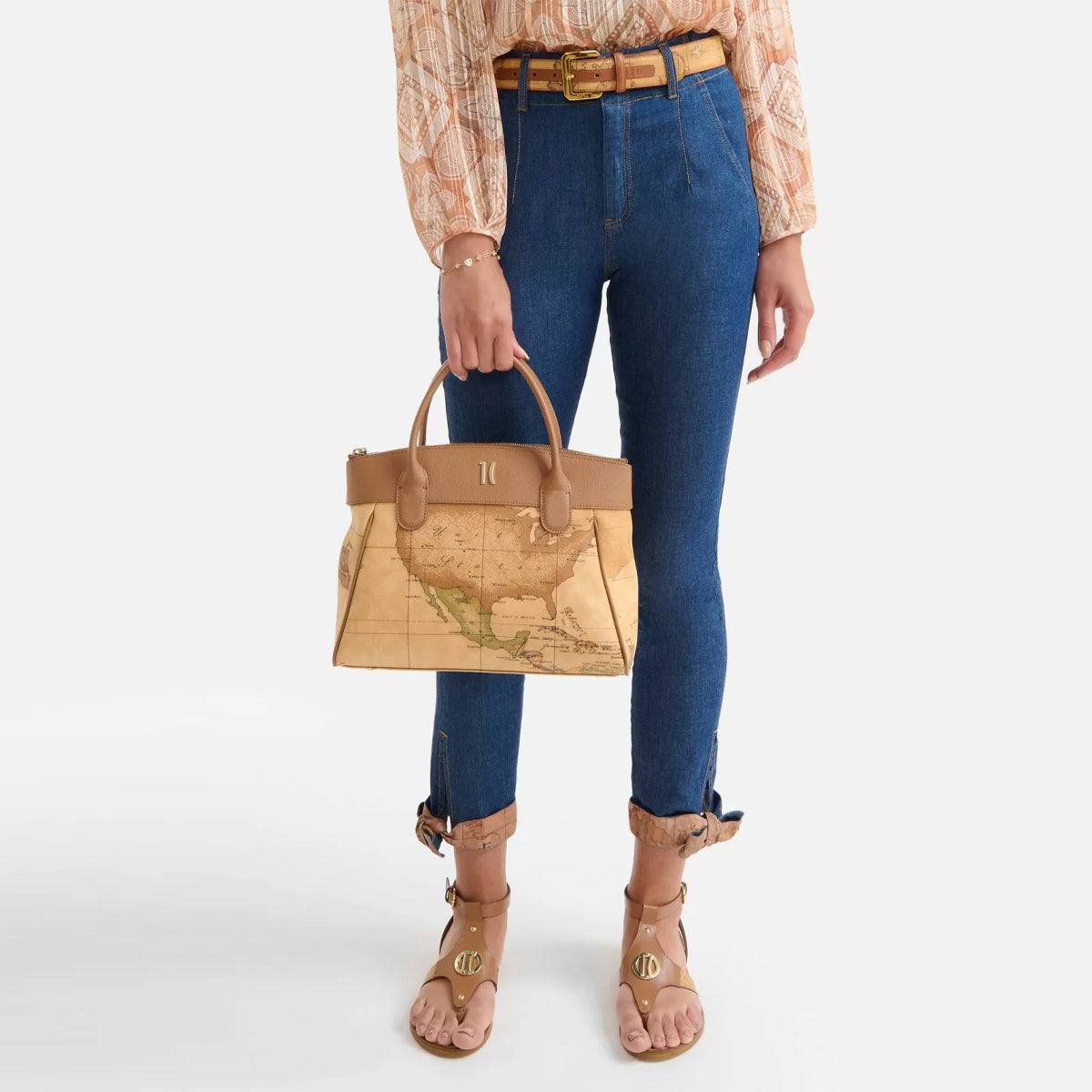 Alviero Martini 1a Classe Heritage Geo Tobacco Leather Handbag LC14G616 - Stylish Women's Shoulder Bag for Work, Travel & Everyday Use