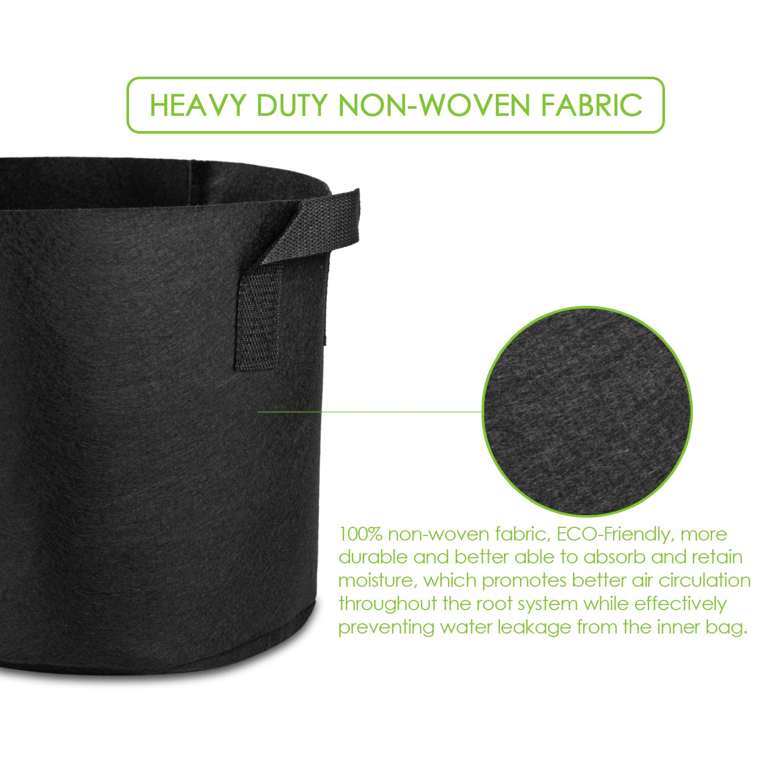 5-Pack 5 Gallon Heavy Duty Grow Bags - Thickened Nonwoven Fabric Plant Pots with Handles for Vegetables, Fruits & Flowers - Durable Container Gardening Solution for Indoor/Outdoor Planting (Black)