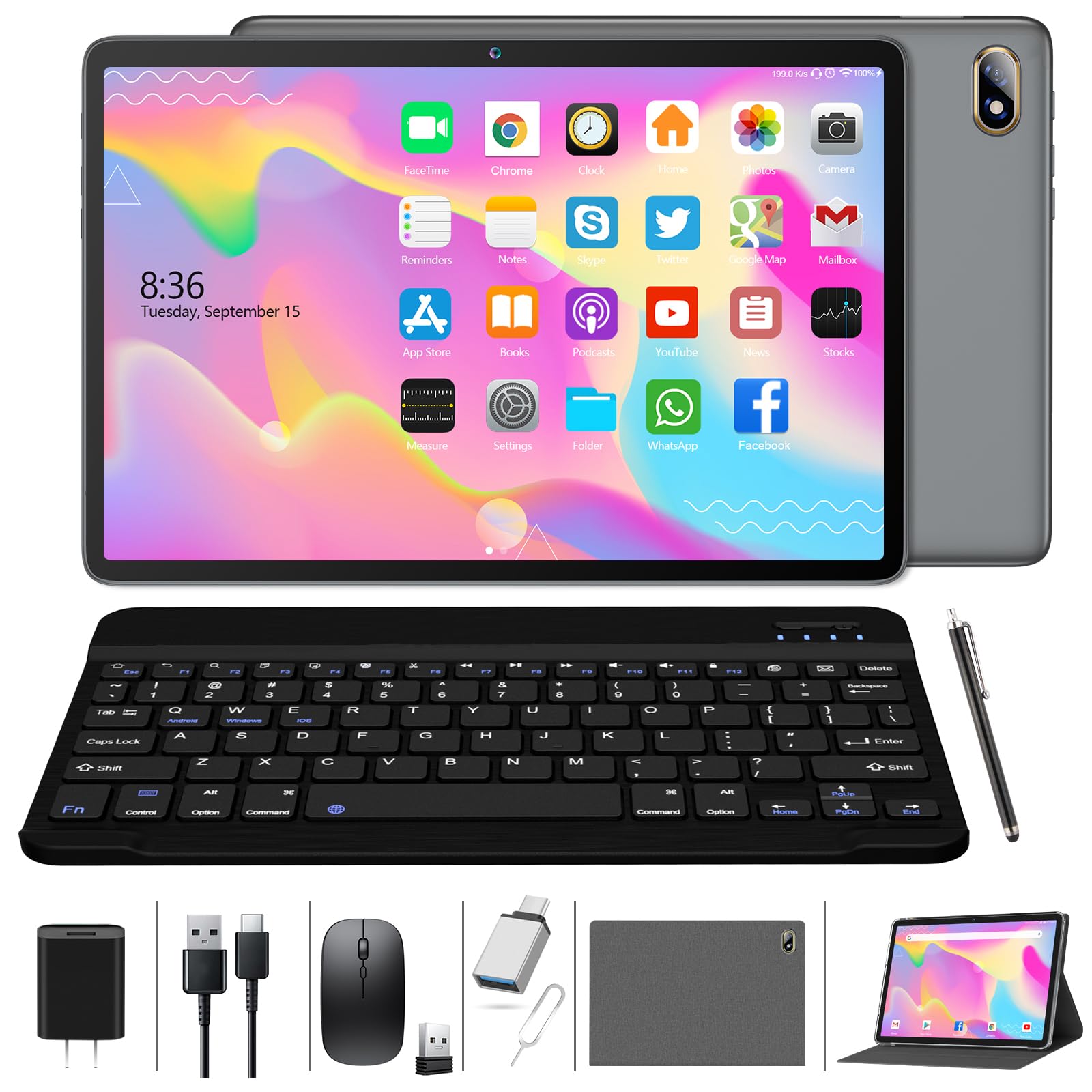 2024 Newest 10 Inch 2-in-1 Android 12 Tablet with Keyboard - Octa-Core Processor, 4GB RAM 128GB ROM (Expandable to 1TB), Dual 13MP+5MP Camera, 7000mAh Battery - Bluetooth 5.0, Stylus & Mouse Included - Perfect for Work, Study & Entertainment (Black)