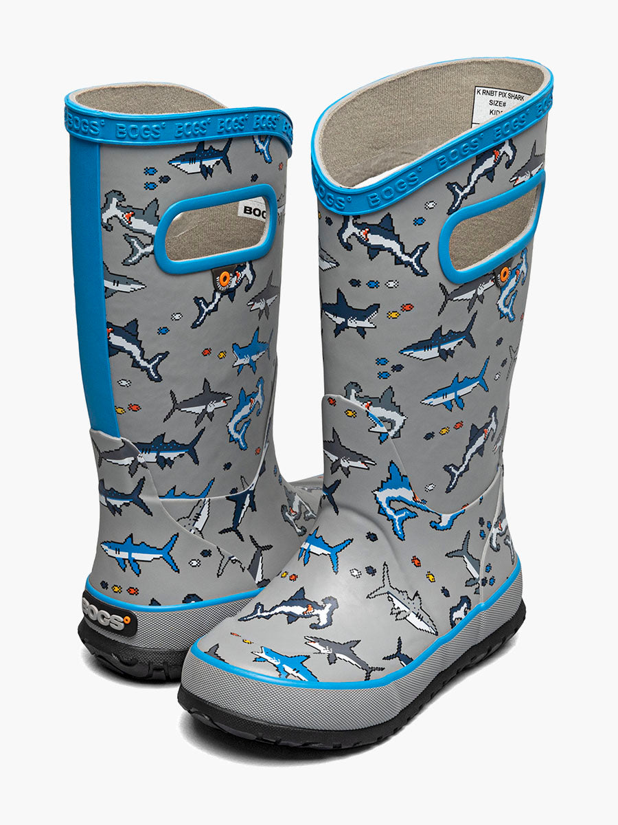 Kids' Pixel Shark Rain Boots - Waterproof & Comfortable for Outdoor Play, Puddle Jumping, and Rainy Day Adventures