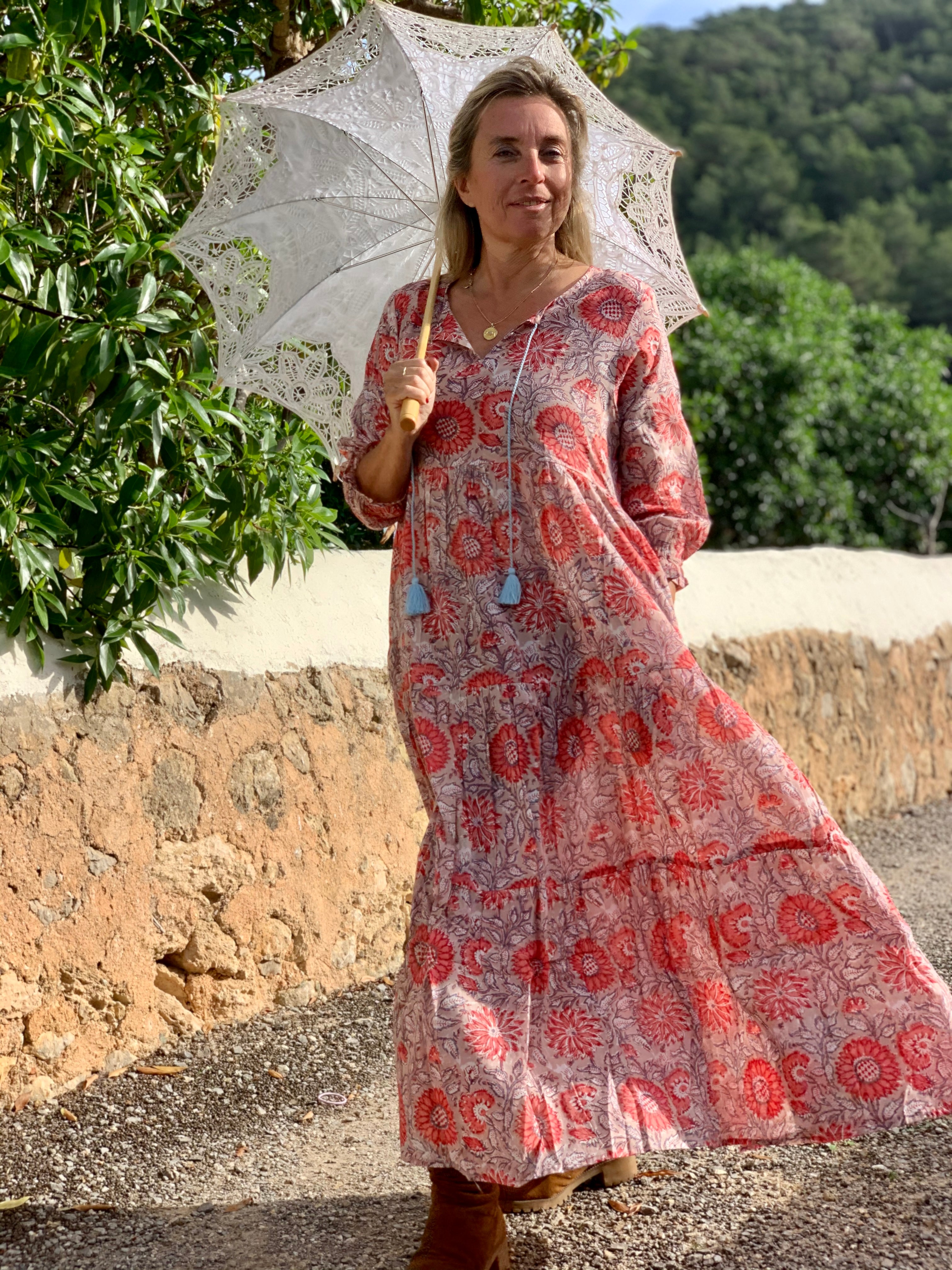 Boho Sunflower Dress for Women - Flowy Summer Maxi Dress with Pockets, Perfect for Beach, Vacation, and Casual Outings