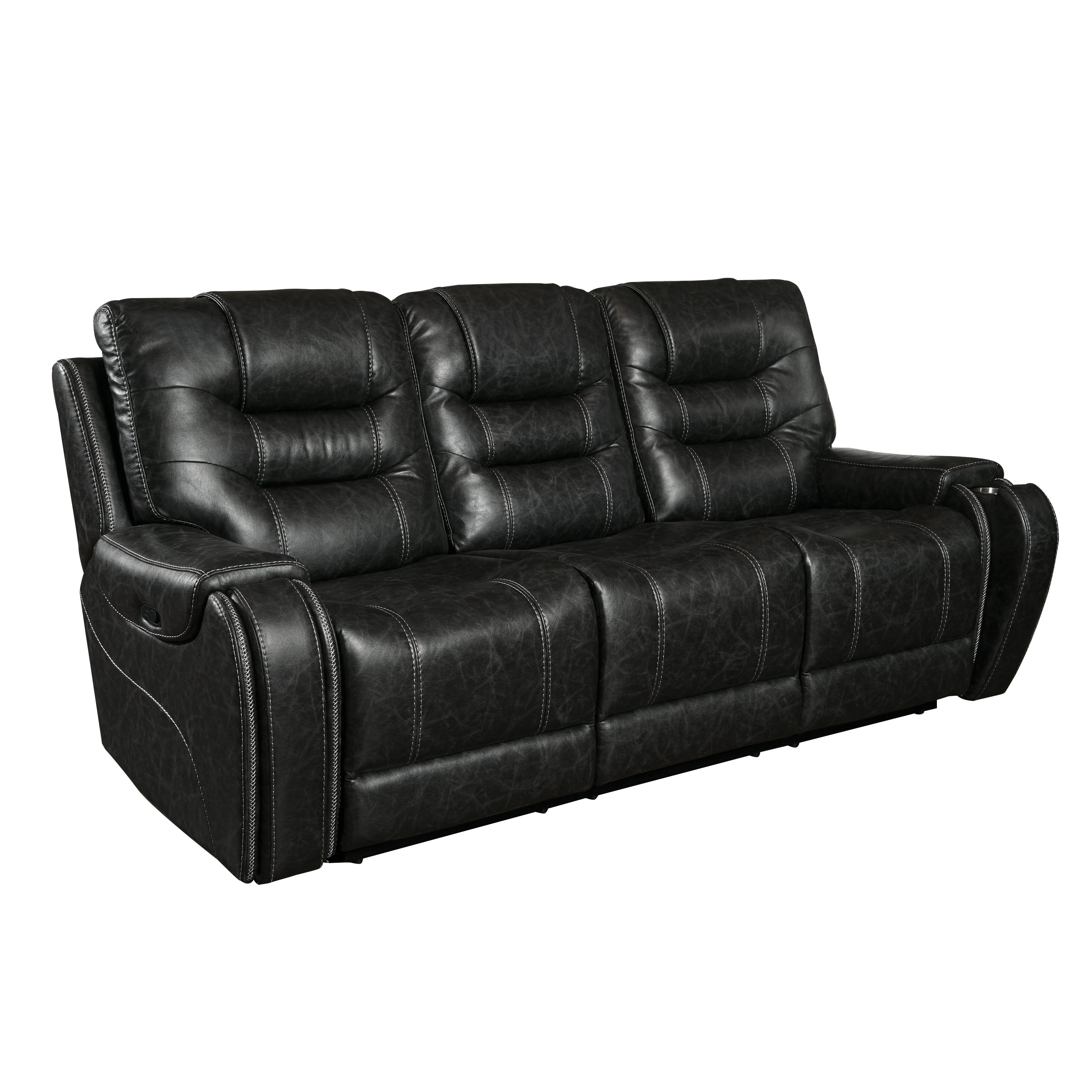 Rowena Modern Faux Leather Recliner Sofa Set - Smoke Gray - Comfortable Reclining Living Room Furniture for Home Theater & Family Relaxation