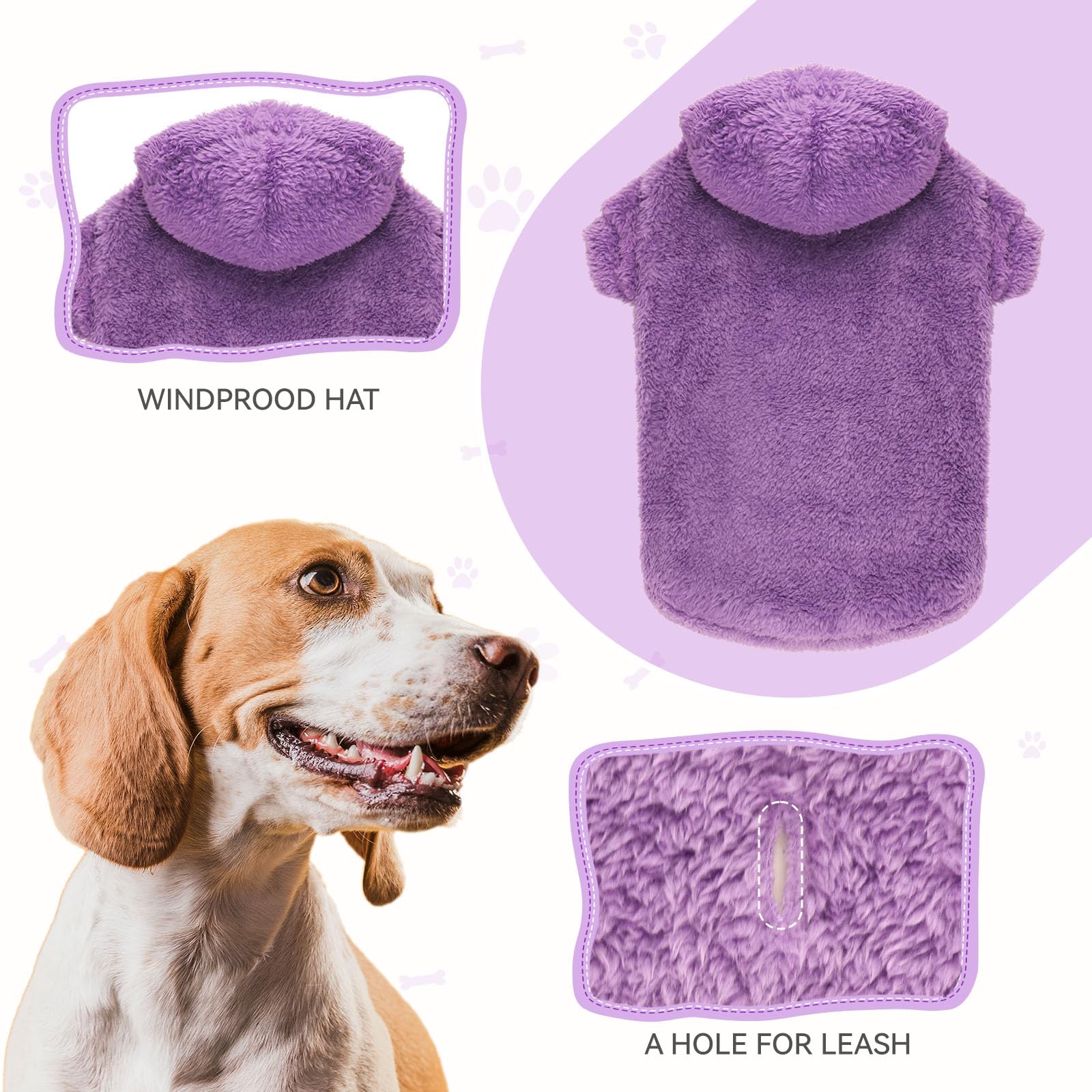 Soft Double-Sided Plush Fleece Dog Hoodie - Warm Purple Sweater for Large Dogs | Cozy Winter Outfit for Outdoor Walks & Indoor Lounging