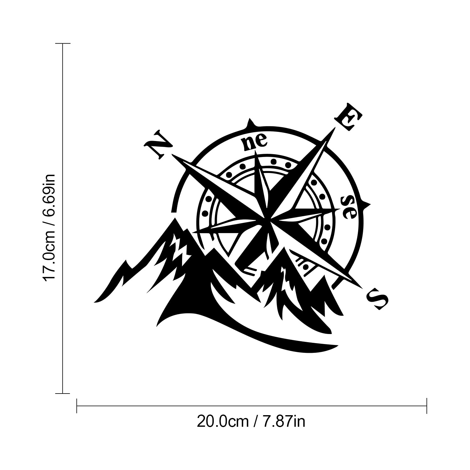 2-Pack Mountain Compass Vinyl Decals - Waterproof Car Stickers for Windows, Bumpers, Laptops, Skateboards, Motorcycles, SUVs & Trucks - Brushed Silver Outdoor Adventure Decoration for Travel Enthusiasts