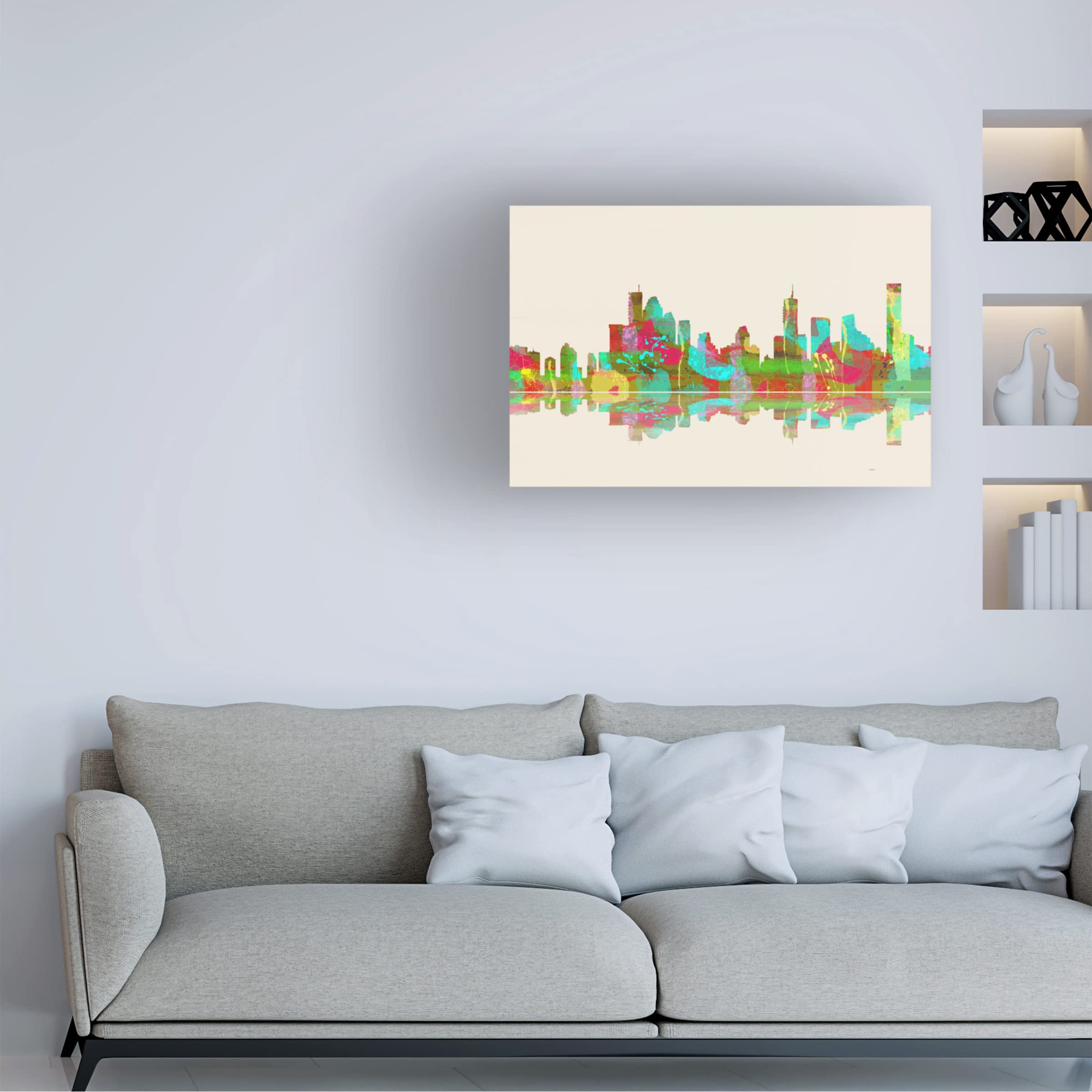 Trademark Fine Art 'Brisbane Qld Skyline 2' Canvas Wall Art by Marlene Watson - 16x24 Inches - Modern Cityscape Painting for Living Room, Office & Home Decor