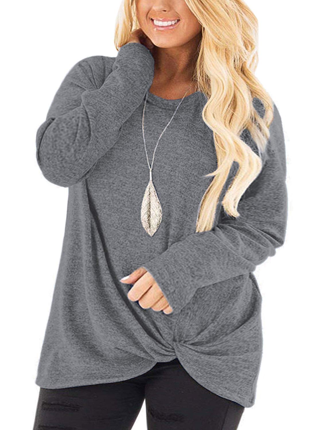 Plus Size Women's Knotted Long Sleeve T-Shirt - Loose Casual Blouse for Women | Comfortable & Stylish Top for Everyday Wear, Office, and Date Nights