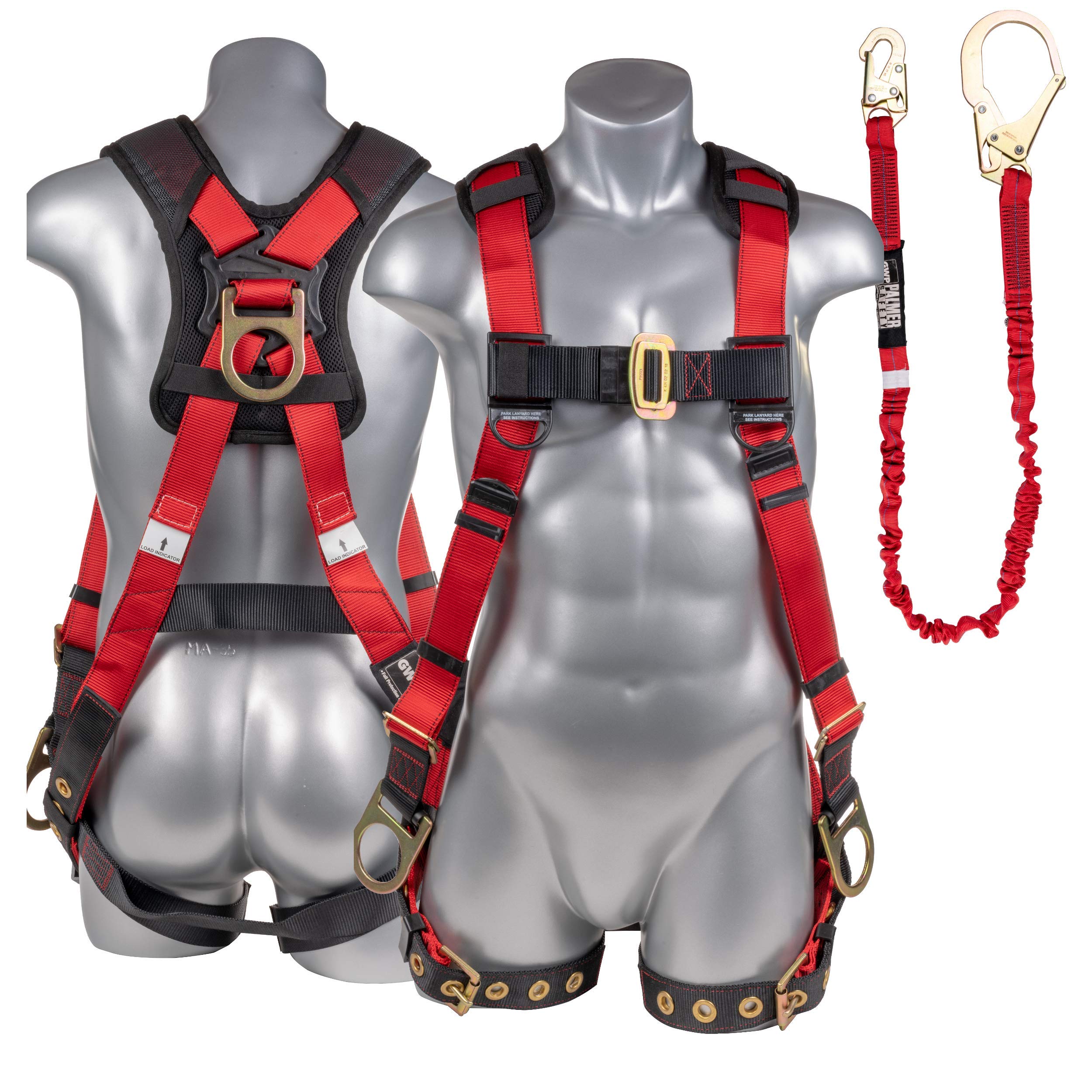 **Palmer Safety Harness with Detachable 6-Foot Shock Absorbing Lanyard - Fall Protection for Construction, Roofing & Industrial Work**