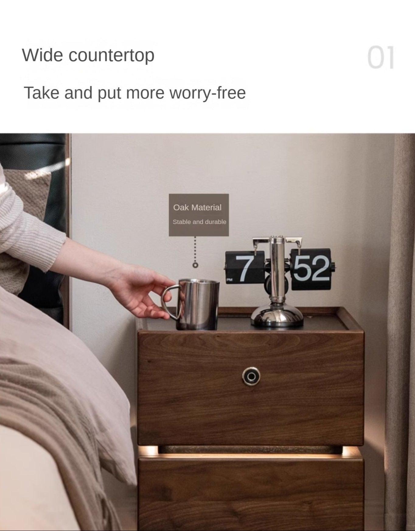 Premium Black Walnut Solid Wood Nightstand with Drawer - Modern Bedside Table for Bedroom, Living Room & Office - Durable Multi-Functional Storage Furniture
