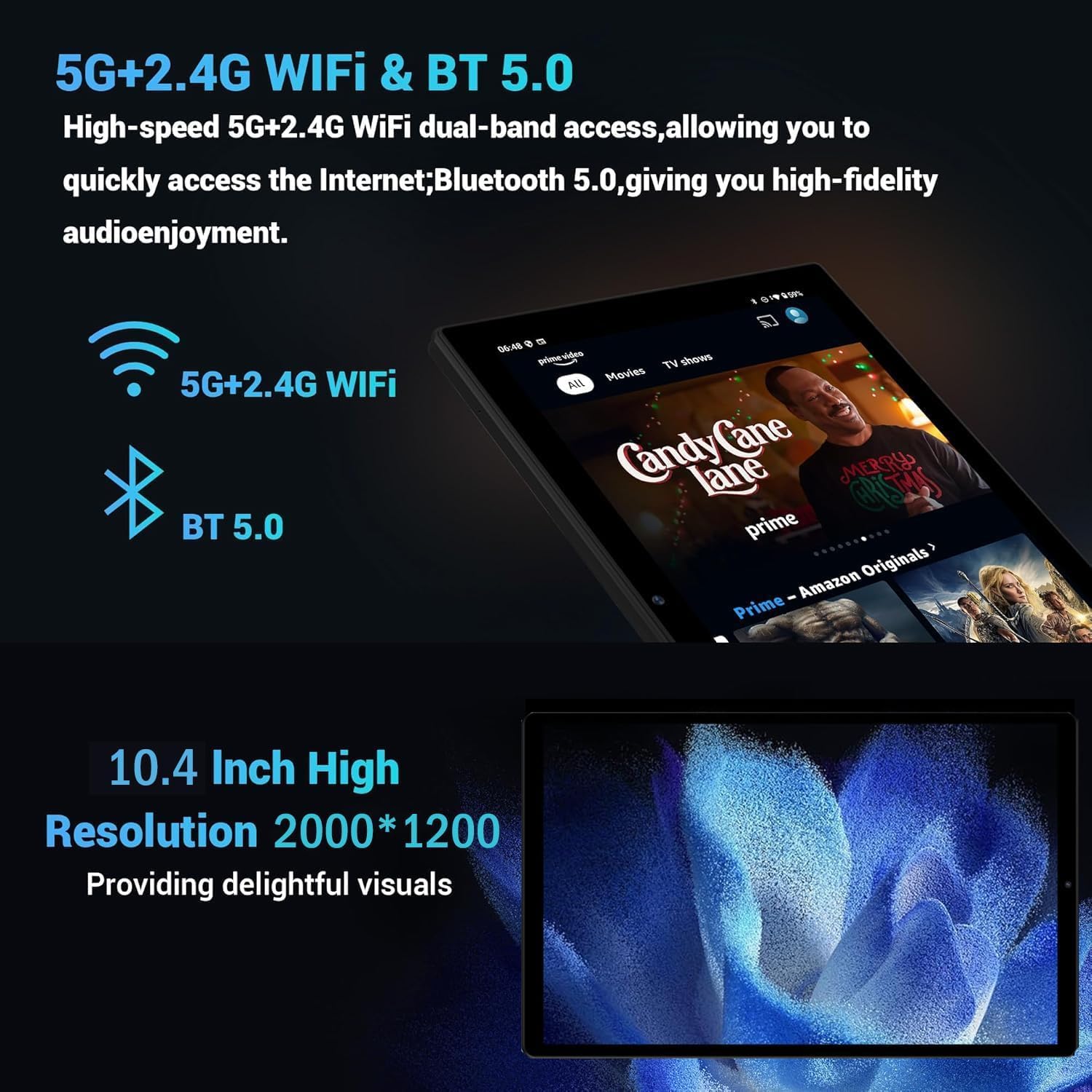POWMUS 10.4 Inch Android Tablet - 8GB RAM, 256GB Storage (Expandable to 1TB), 2K IPS Display, Octa-Core MT8183 Processor, Dual WiFi (2.4G/5G), 8000mAh Battery, 13MP+8MP Cameras, Bluetooth 5.0, GPS - Gray - Perfect for Work, Study, Streaming & Gaming