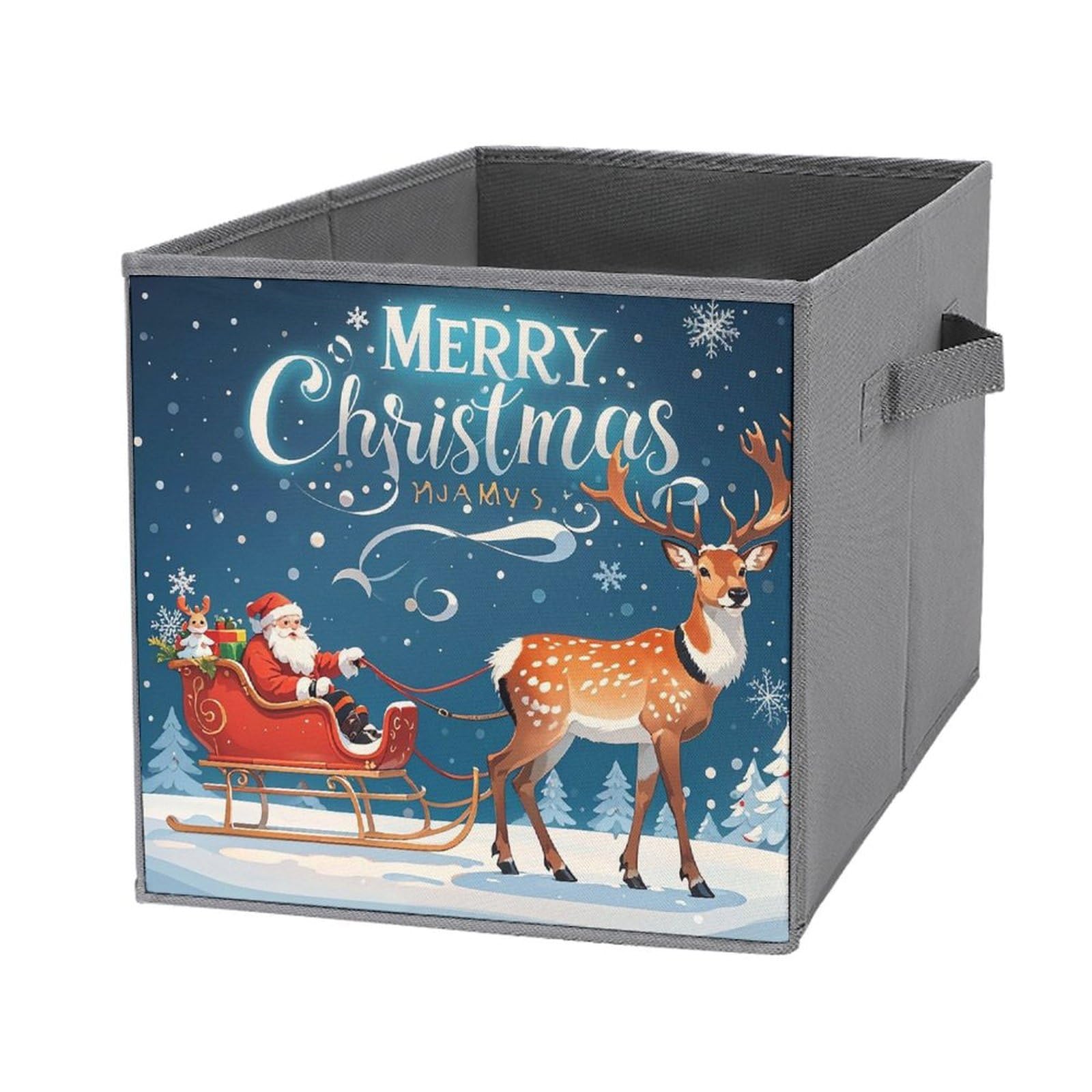 Foldable Storage Bins with Handles - Large Capacity Santa Claus & Elk Pulling Sled Printed Storage Boxes for Playroom, Office, Home Organization | Perfect for Toys, Books, and Holiday Decor Storage