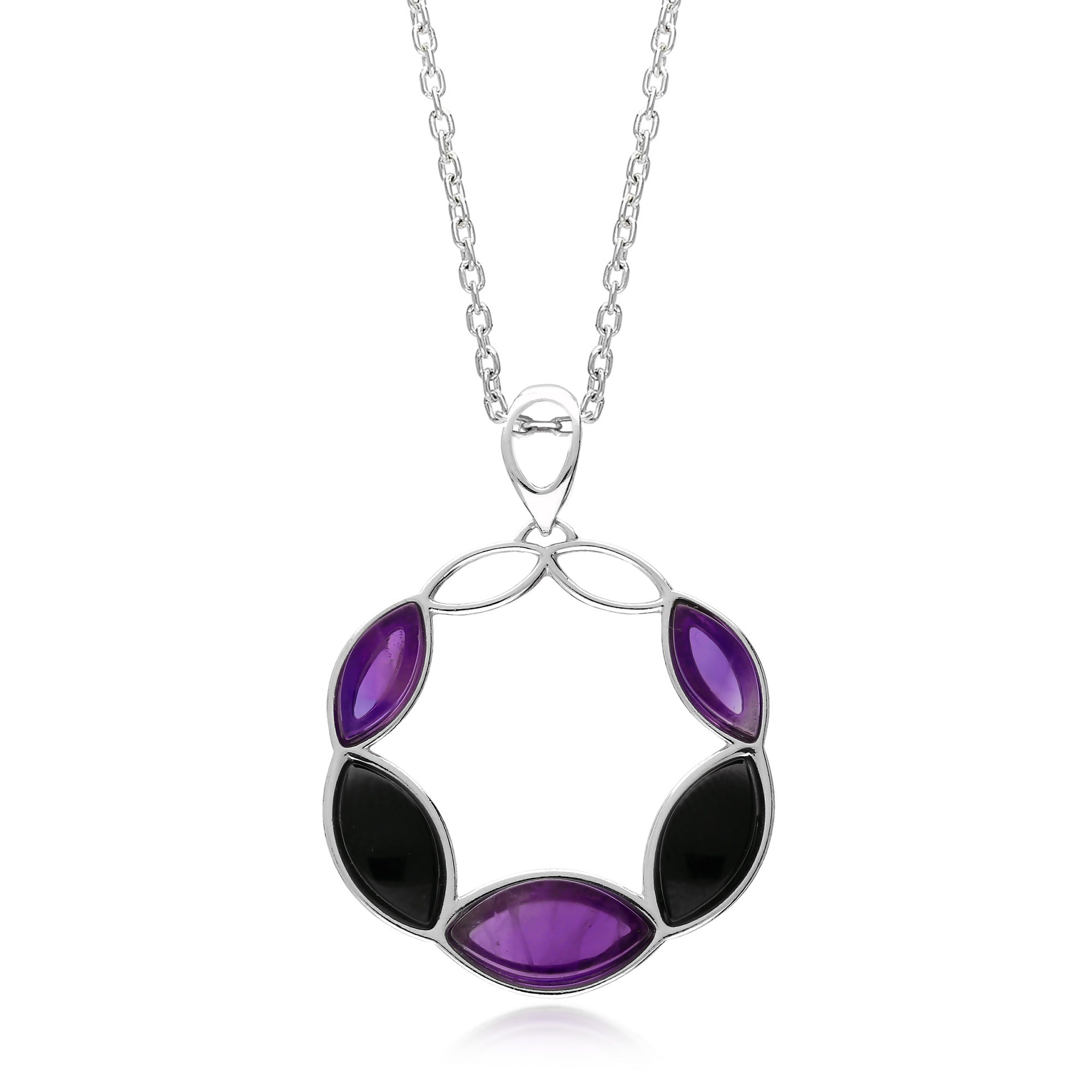 Whitby Jet and Amethyst Marquise Pendant in Sterling Silver - Elegant Jewelry for Women, Perfect for Gifts, Parties & Special Occasions