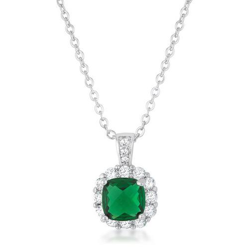 2.6ct Emerald CZ Rhodium Plated Classic Pendant Necklace for Women - Elegant Jewelry Gift for Birthday, Anniversary & Special Occasions