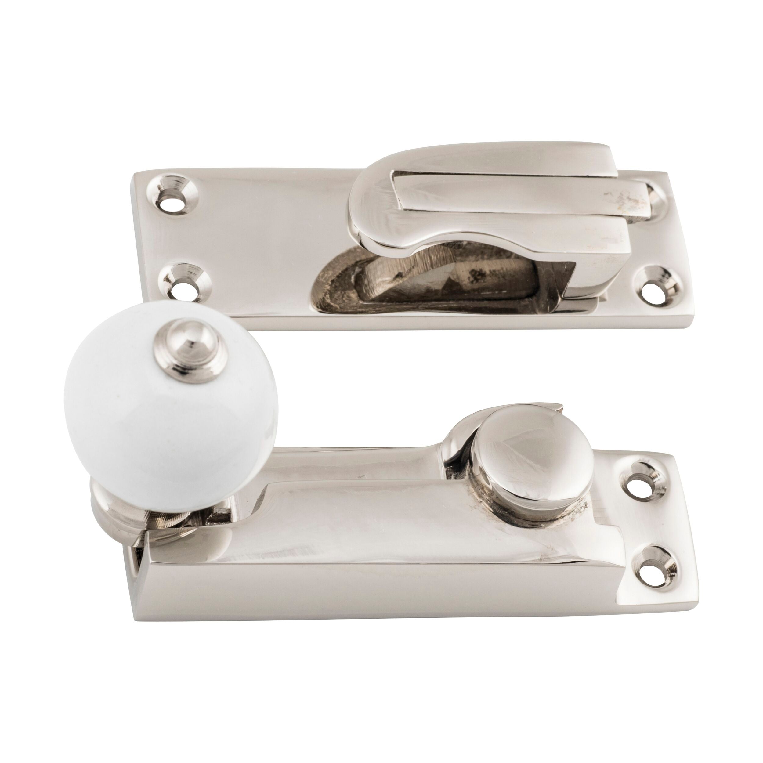 Polished Nickel 9790 Sash Fastener with Porcelain Ball - 73mm x 26mm - Vintage Window Hardware for Home Restoration & DIY Projects