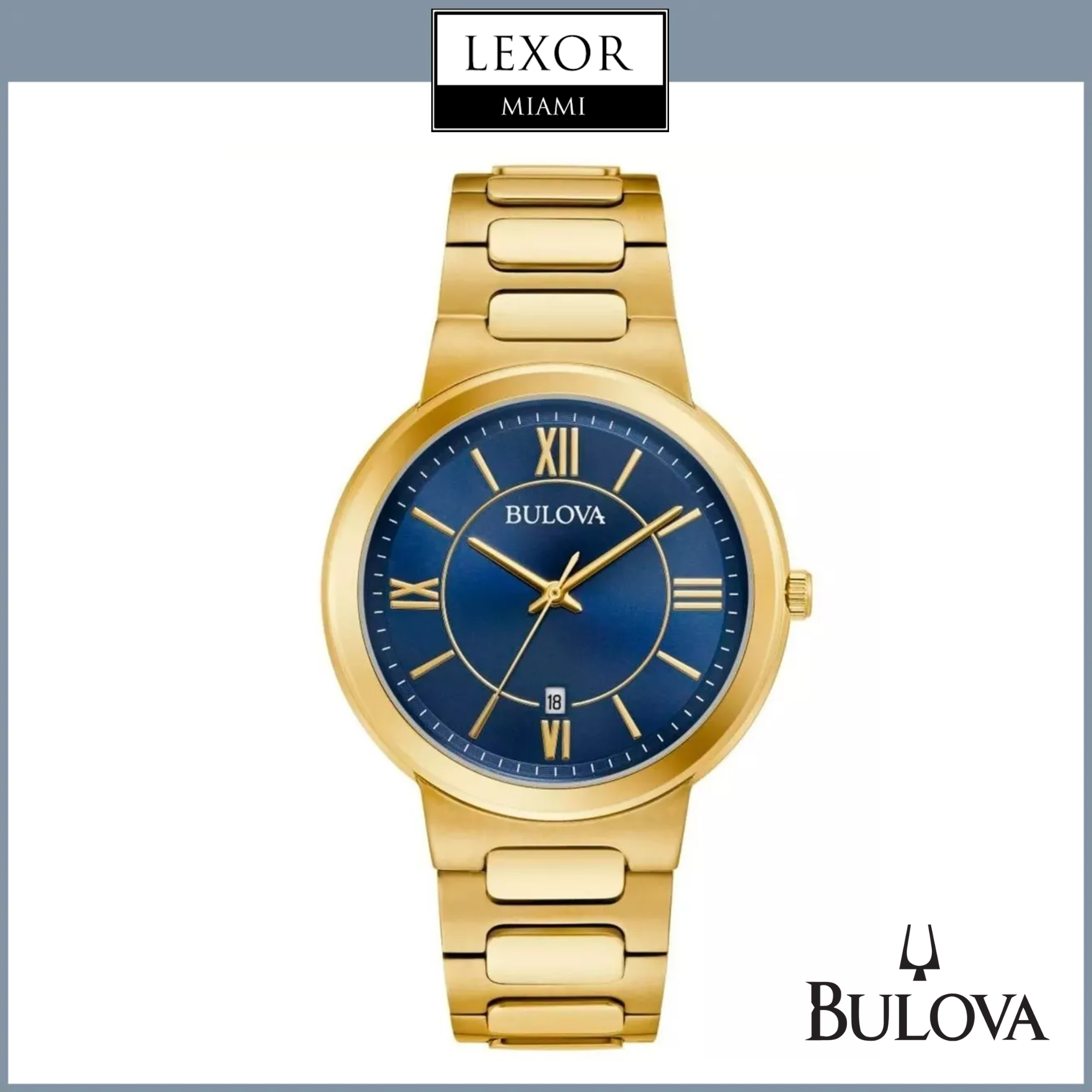 Bulova 97B199 Men's Gold-Tone Stainless Steel Watch with Blue Dial - Elegant Casual & Dress Timepiece for Business, Office, and Formal Occasions