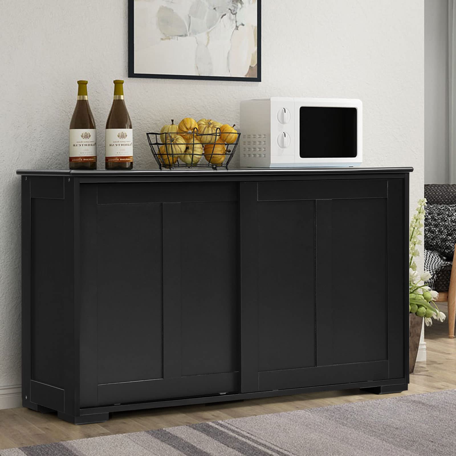 Giantex Kitchen Buffet Cabinet with Sliding Doors & Adjustable Shelves - Black Sideboard Storage Credenza for Dining Room, Living Room, Hallway | Perfect for Home Organization & Entertaining Guests