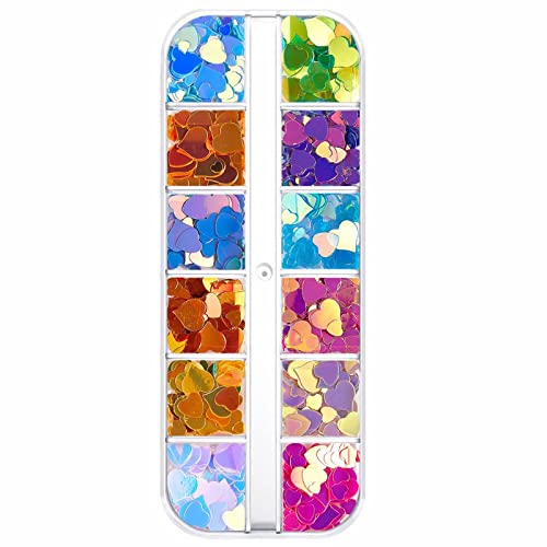 Professional Nail Gel Glue & Heart-Shaped Glitter Sequins for Nail Art - Face & Body Decoration, Acrylic Nail Accessories with Pigment Powder (Size K) | Perfect for DIY Manicures, Salon Nail Designs & Festival Makeup