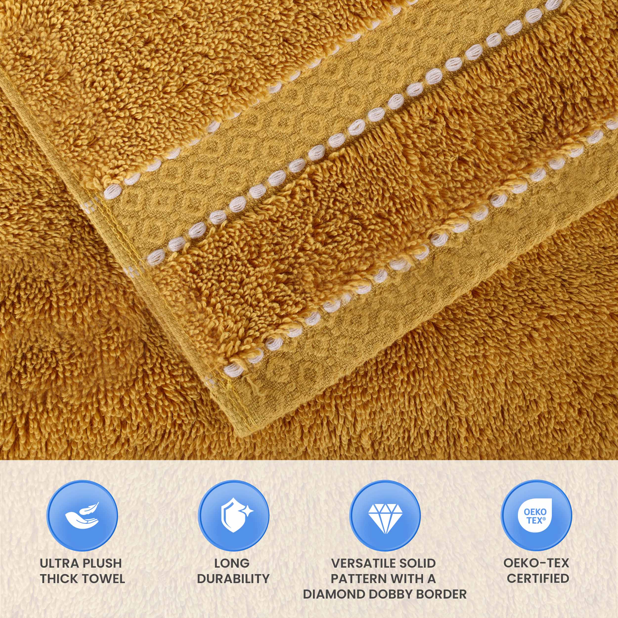 Premium Egyptian Giza Cotton Dobby 3-Piece Bath Towel Set - Ultra Absorbent, Soft & Luxurious for Spa, Bathroom, and Guest Use