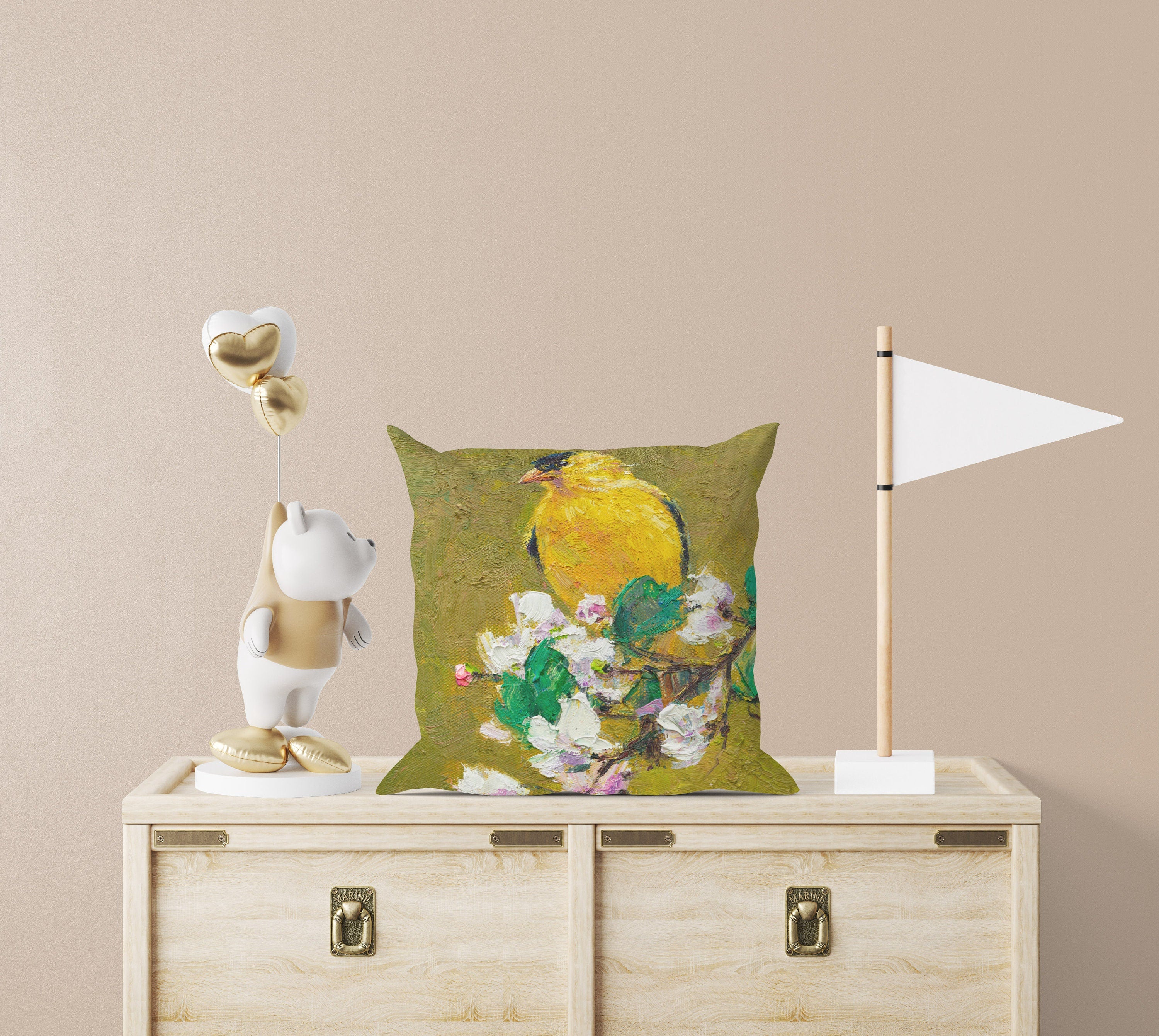 American Goldfinch Yellow Bird Throw Pillow - Soft 24x24 Inch Decorative Pillow Case for Couch, Bed & Home Decor - Bright Yellow Accent Pillow for Living Room, Nursery & Office