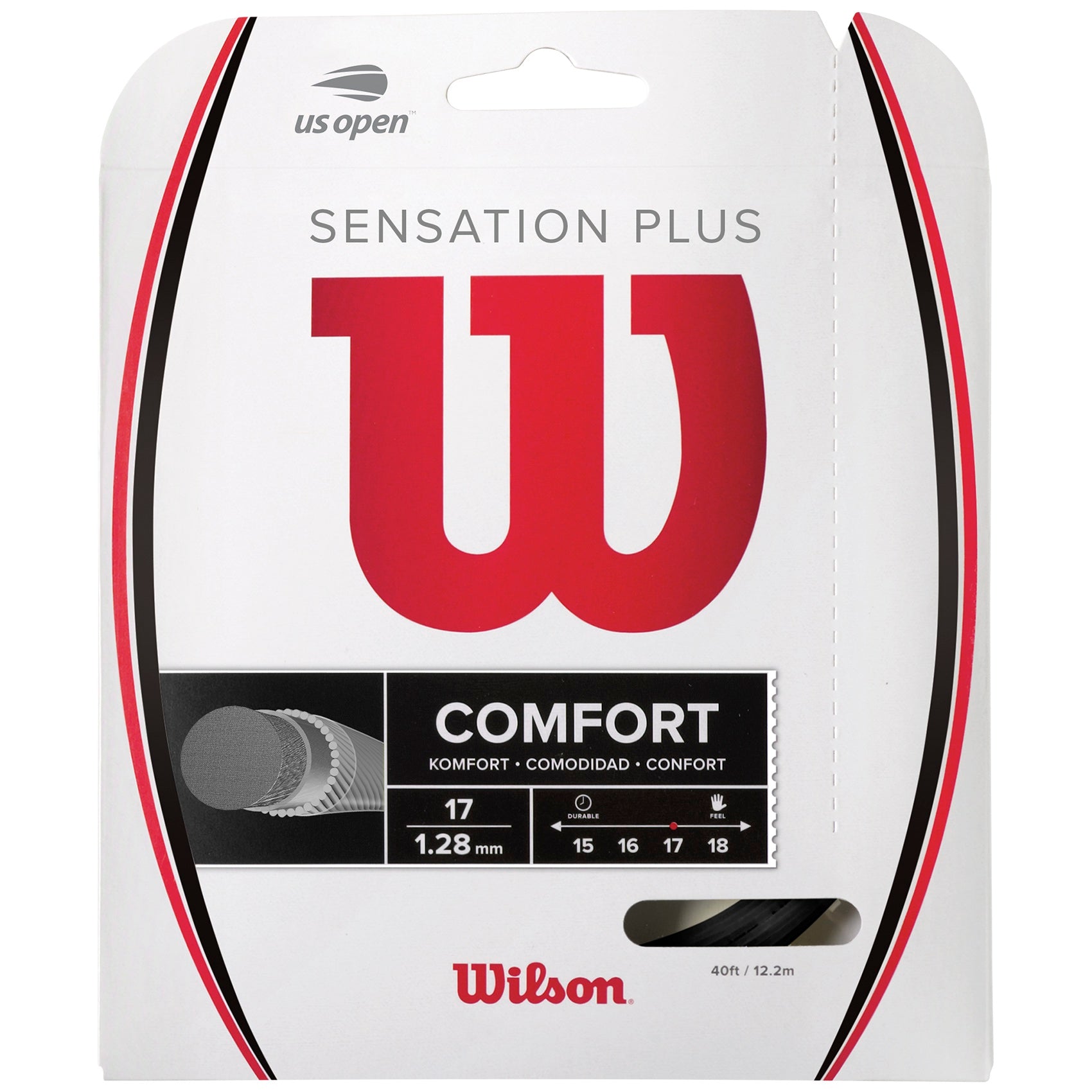 Wilson Sensation Plus Black Tennis String - High Performance Synthetic Gut for Control & Comfort | Perfect for Recreational & Competitive Players on Hard Courts & Clay