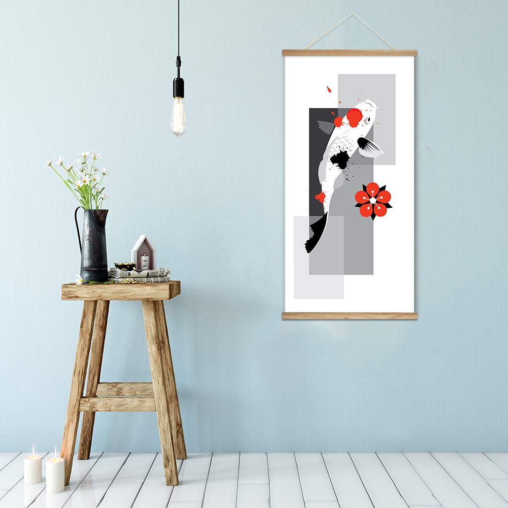 Wall26 Abstract Pet Fish Theme Wood Framed Hanging Poster Print - 18x36 Inches Ready to Hang Wall Art for Living Room, Bedroom & Office Decor