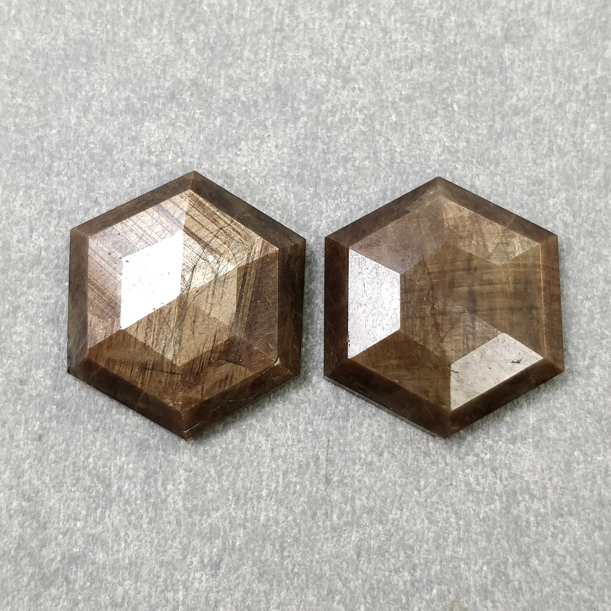 Natural Golden Brown Chocolate Sapphire Gemstone - 19.65ct Hexagon Step Cut Pair (16.5x14.5mm) with Video | Loose Stones for Jewelry Making, Engagement Rings & Collector's Items