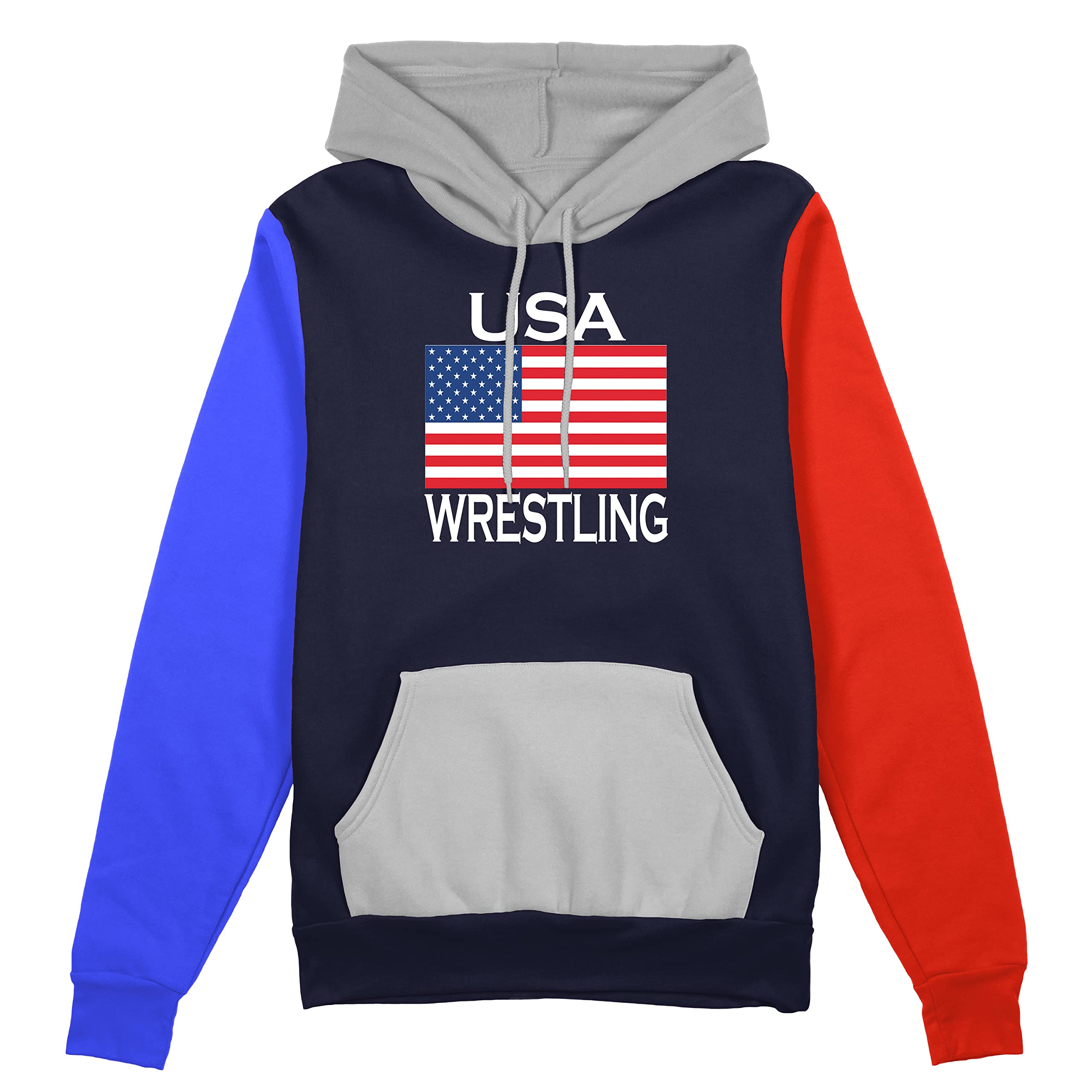 USA Flag Men's Wrestling Hoodie - Navy Color Block Pullover Sweater for Training & Casual Wear | Patriotic Athletic Apparel