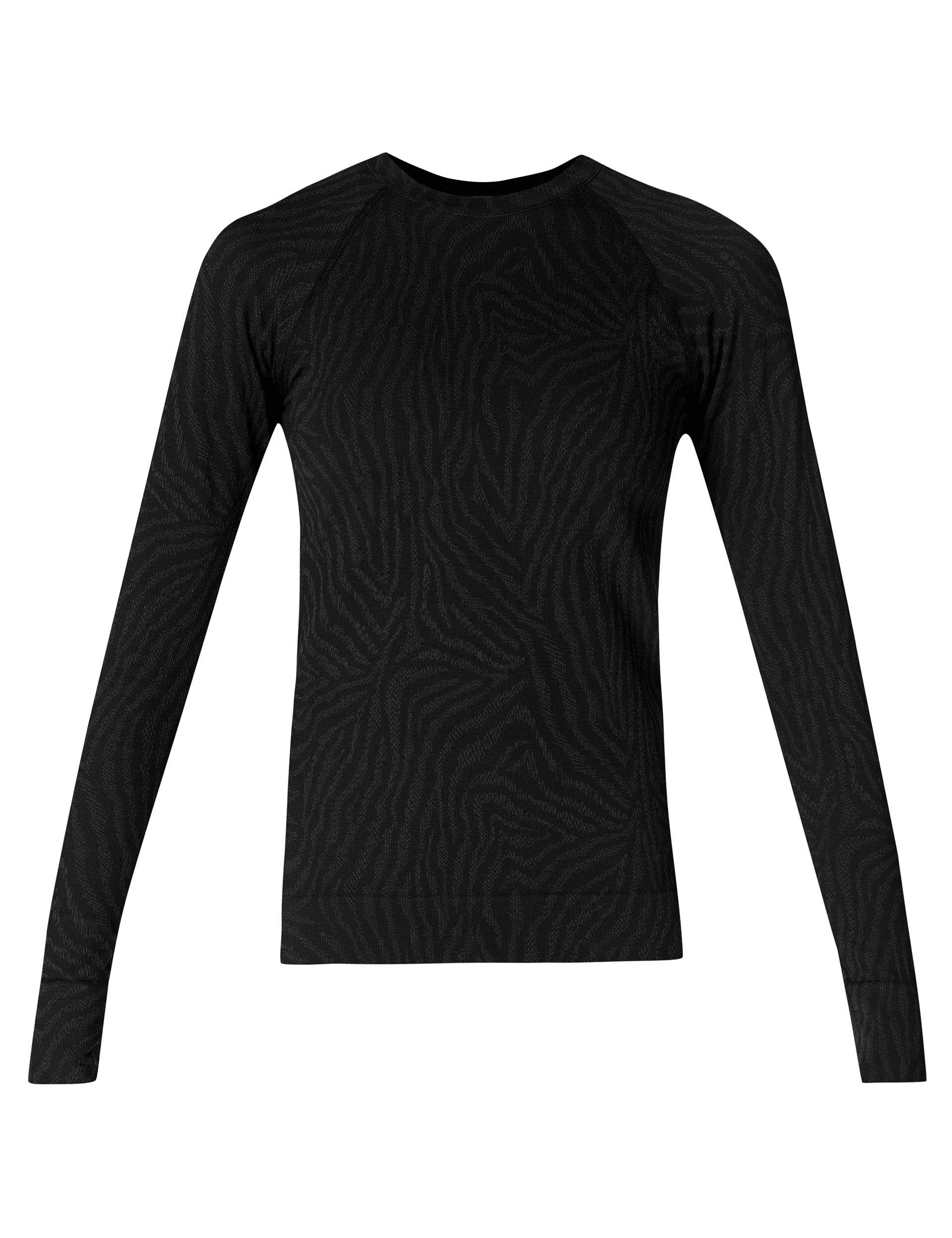 Animal Crew Neck Base Layer Top - Black Zebra Lines Jacquard for Men & Women | Warm Thermal Underwear for Winter, Outdoor Sports & Layering
