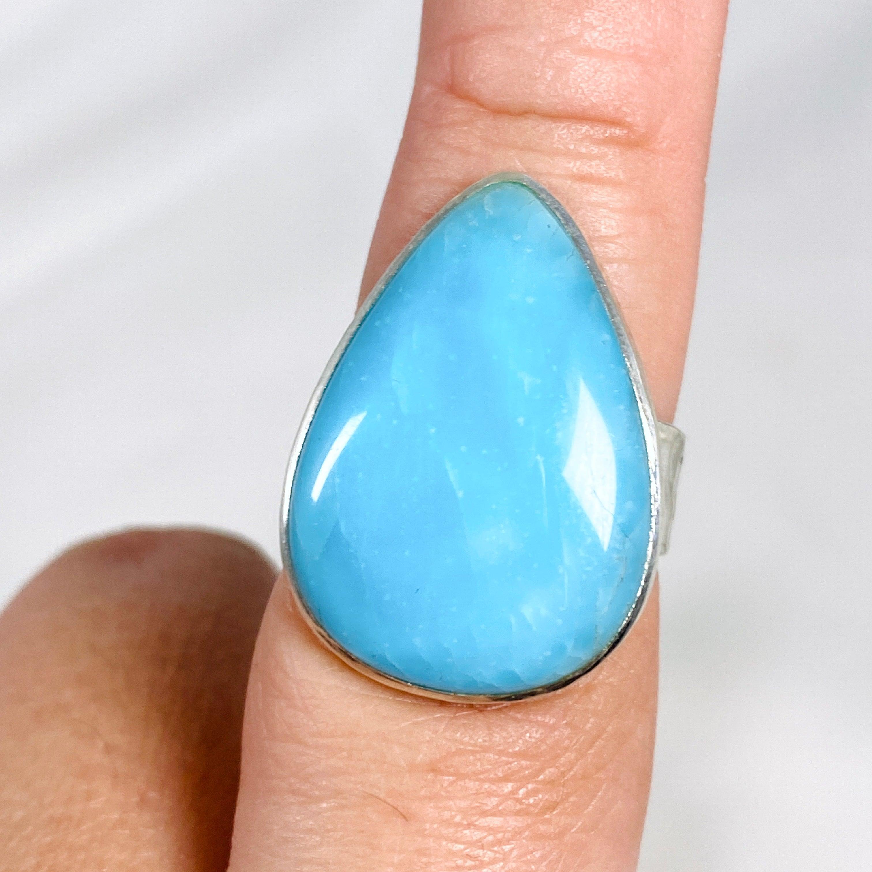 Natural Hemimorphite Teardrop Hammered Band Ring - Size 9 - KRGJ3117 - Boho Chic Jewelry for Women, Perfect for Everyday Wear & Special Occasions
