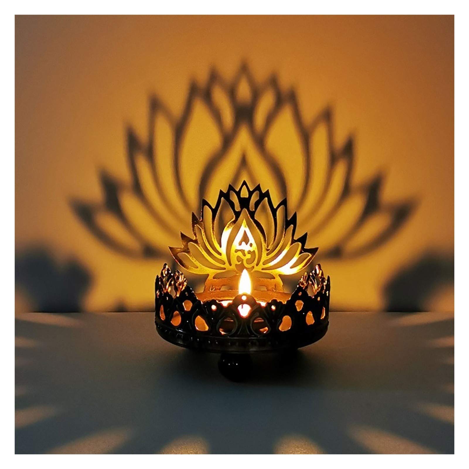 Bronze Buddha Projection Candle Holder - Lotus Shadow Lamps Candlestick for Home Altar & Temple Decor, Buddhist Meditation Supplies, Spiritual Gift for Yoga & Zen Spaces
