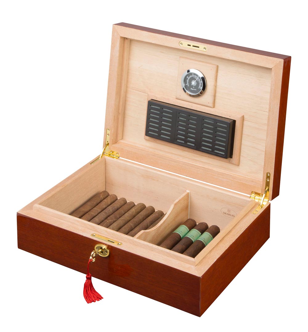 Premium Wooden Cigar Humidor with Lacquered Finish - 50-Capacity Desktop Cigar Storage Box for Home, Office & Gifting - Ideal for Cigar Aficionados & Collectors