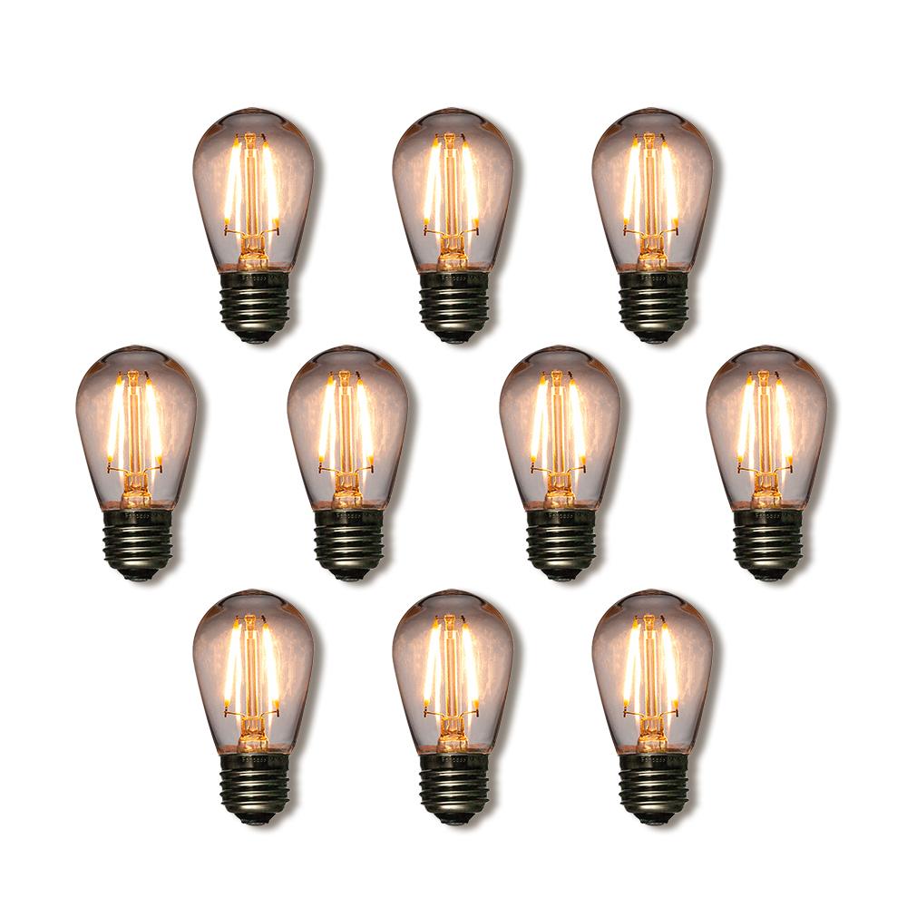 10 Pack Warm White LED Filament S14 Shatterproof Light Bulbs - Dimmable 2W E26 Medium Base for Chandeliers, Pendant Lights & Vintage Fixtures