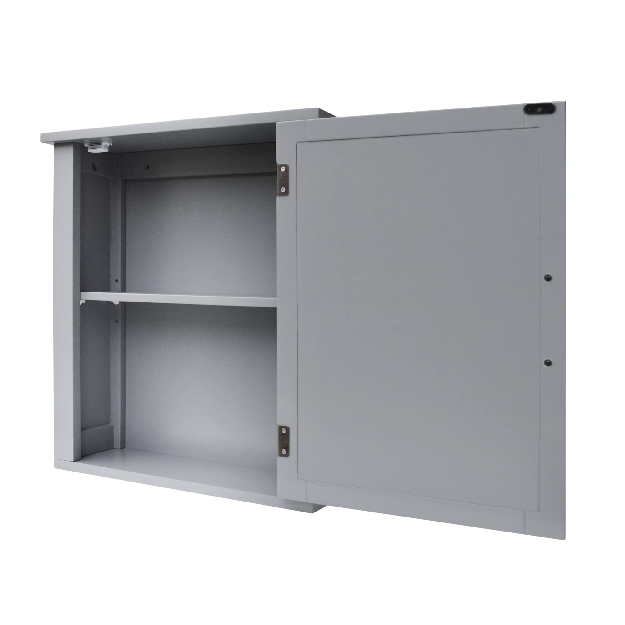 Teamson Mercer Grey Wooden Wall Cabinet with Mirror for Bathroom Storage