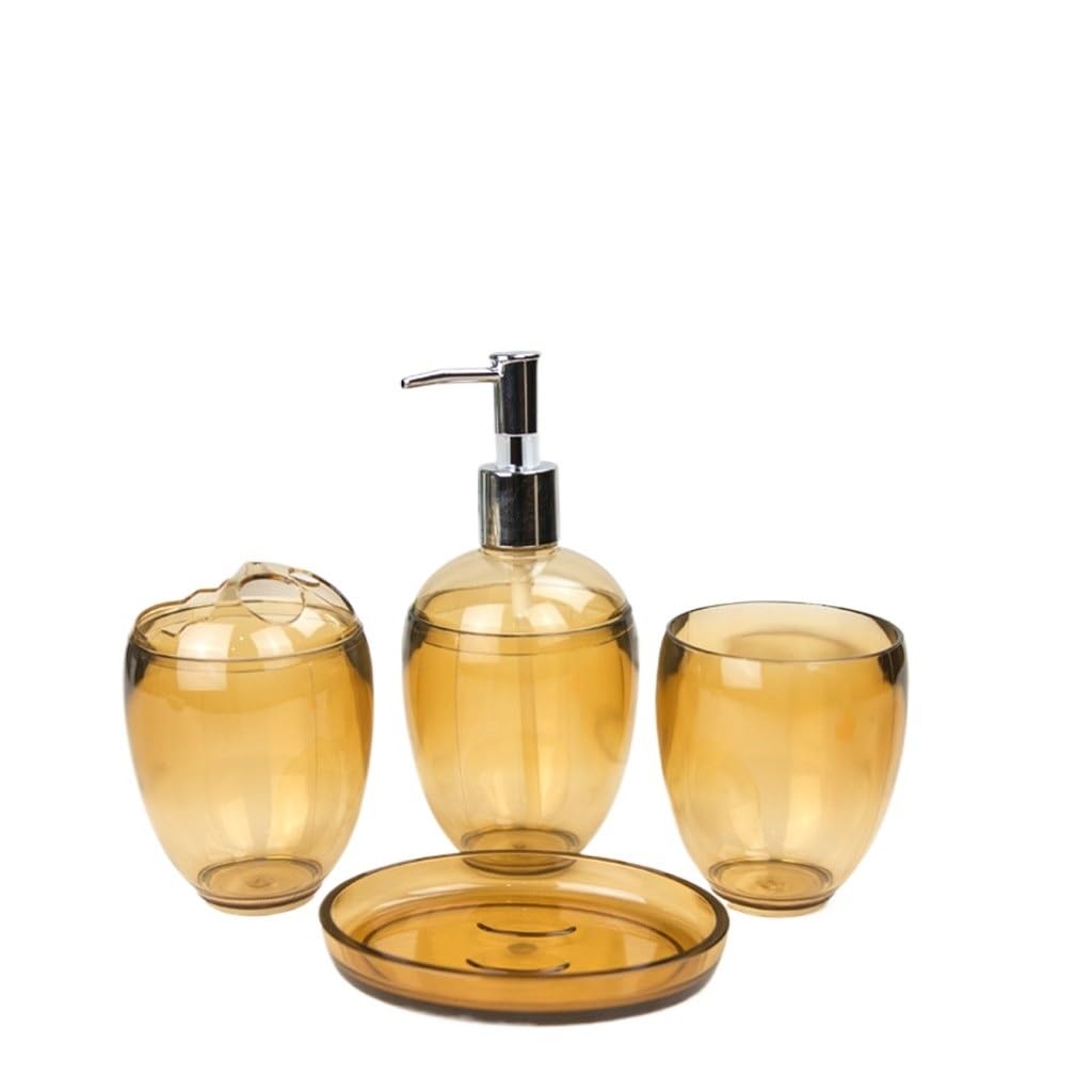 Premium 4-Piece Plastic Bathroom Set for Hotels & Homes - Durable Egg-Shaped Bathroom Accessories Suite for Dental Wash & Spa Experience