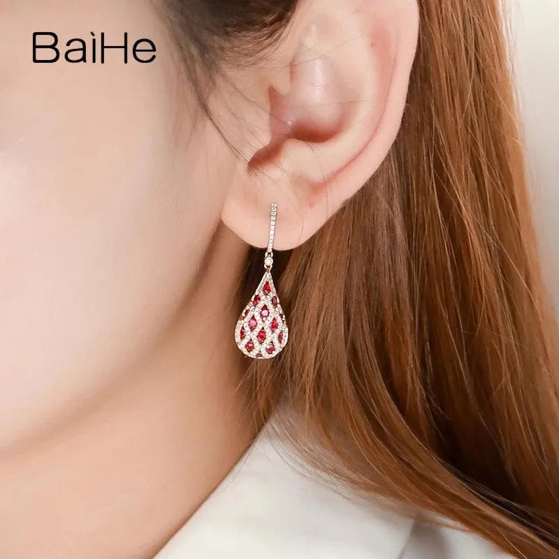 14K Rose Gold Natural Ruby Water Droplet Stud Earrings for Women - Elegant Wedding & Party Jewelry - Perfect Gift for Brides, Anniversaries & Special Occasions