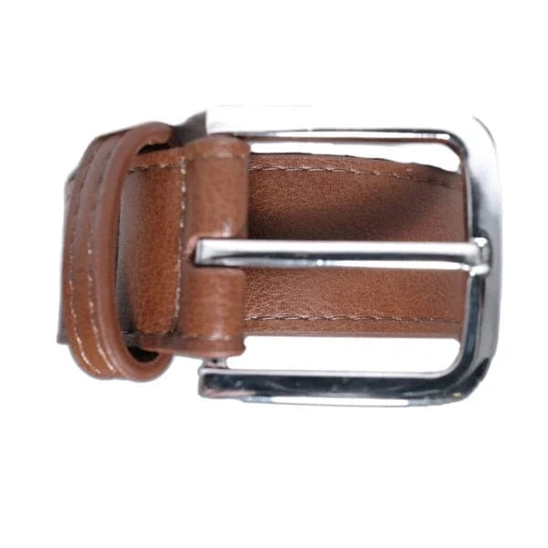 Bo Silver Buckle Vegan Leather Belt for Men & Women - Adjustable Chestnut Brown Waistband | Perfect for Casual, Office & Formal Wear