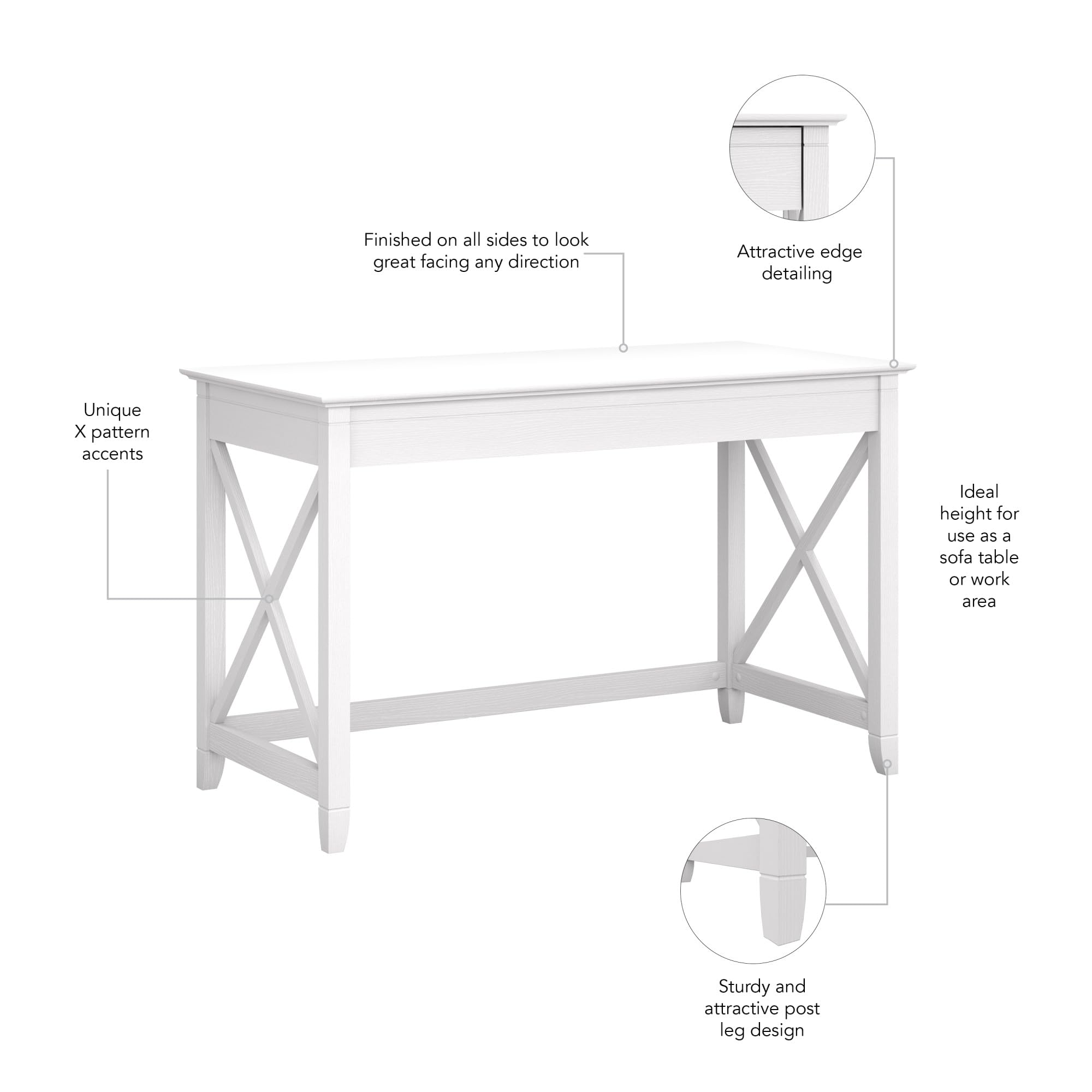 Bush Furniture Key West 48W Writing Desk in Pure White Oak - Modern Home Office Desk for Small Spaces, Study & Work from Home