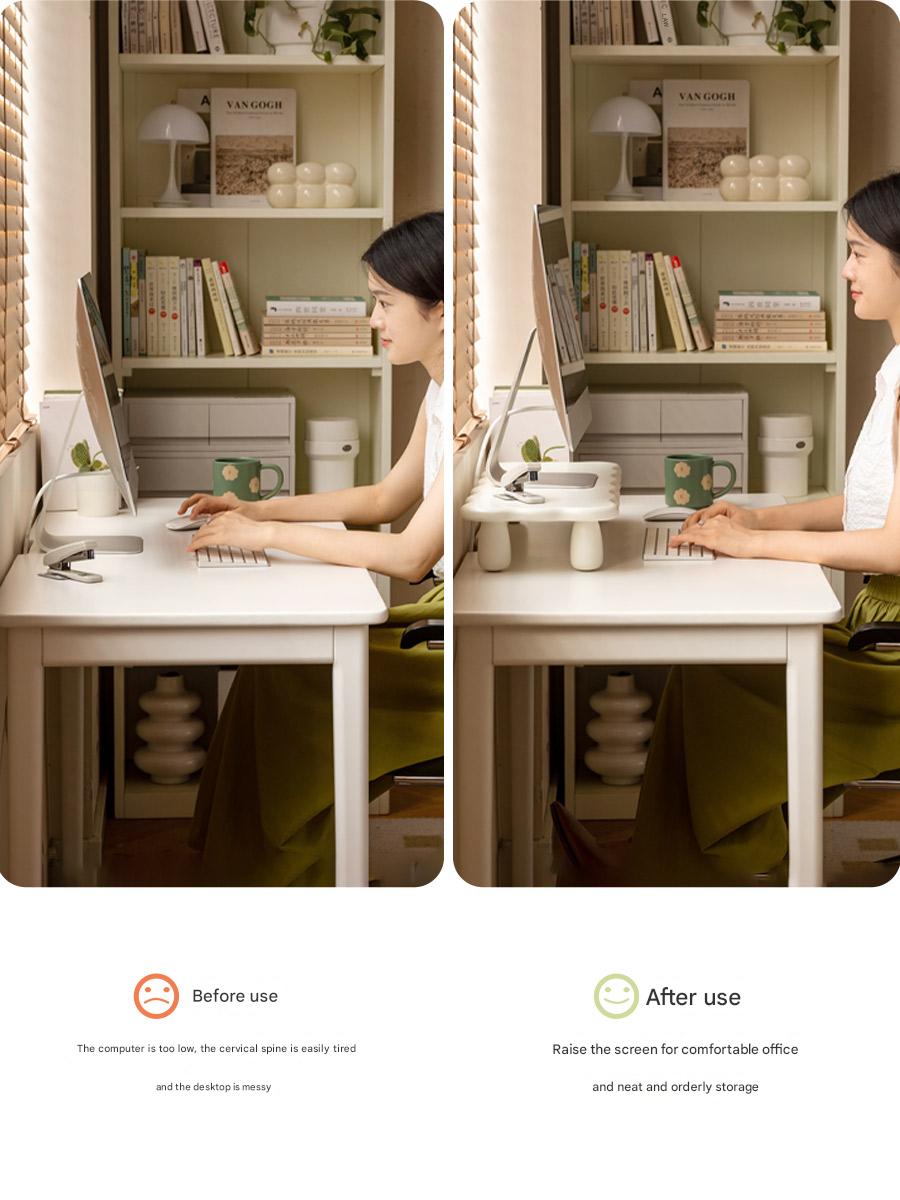 Premium Birch Solid Wood Computer Stand with Storage Shelf - Ergonomic Laptop & Monitor Riser for Home Office Desk Organization