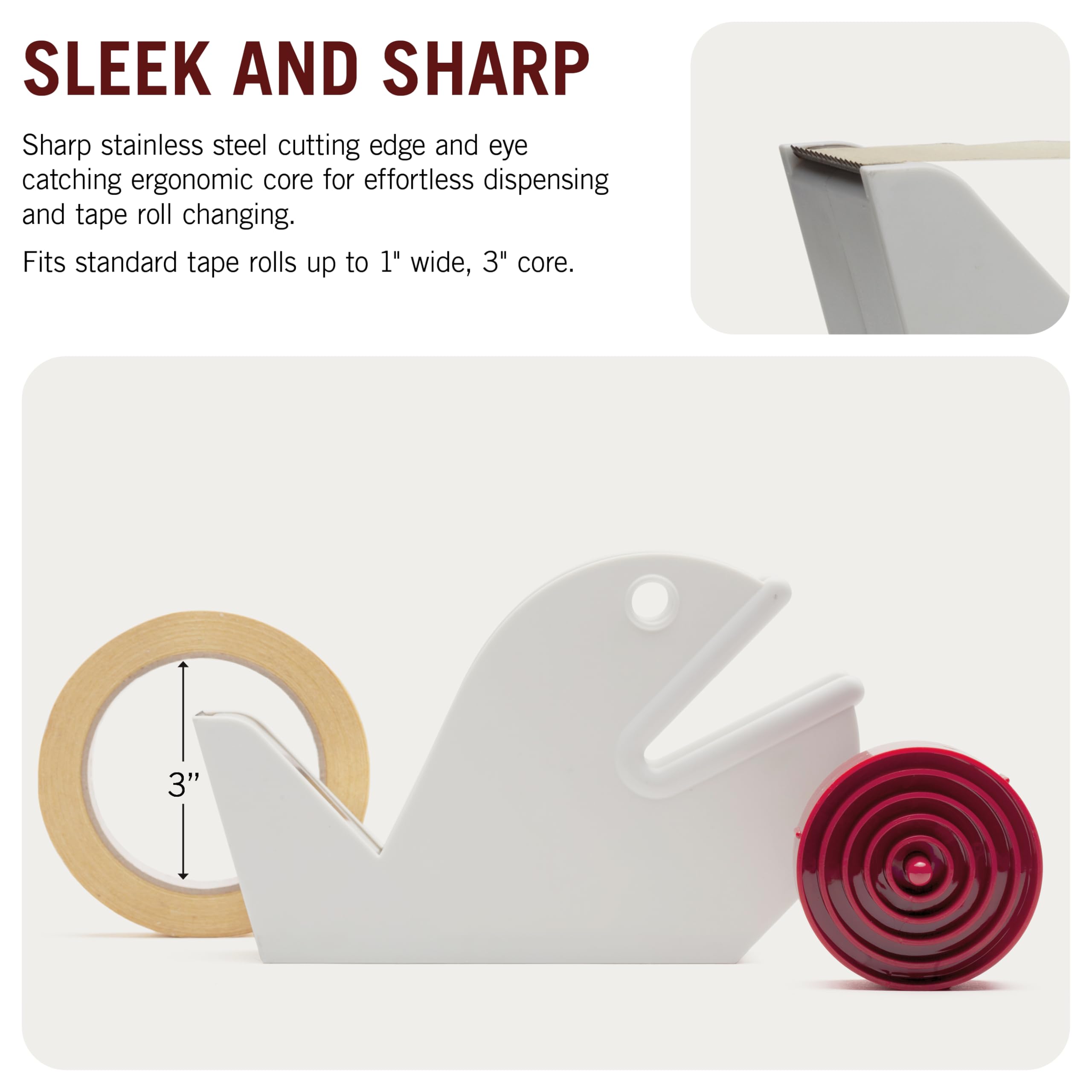 Jonas The Whale-Shaped Tape Dispenser - 3-Inch Core Cute Masking Tape Holder for Office, School & Crafting - White Adhesive Tape Organizer for Desks, Art Projects & Gift Wrapping
