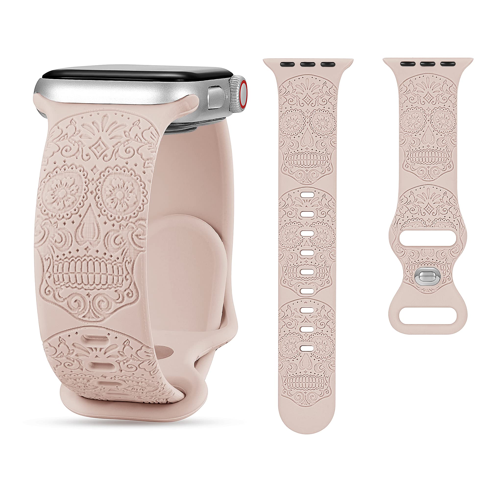STARAMZ Soft Silicone Sport Band for Apple Watch 38mm 40mm 41mm - Skull Engraved Replacement Strap Compatible with iWatch Series 7/6/5/4/3/2/1/SE - Perfect for Women's Fitness, Running & Daily Wear