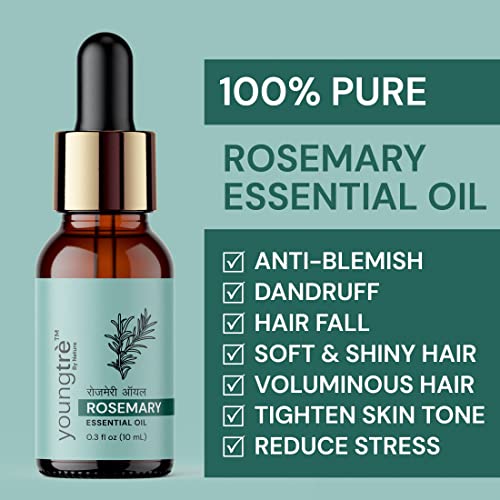 Youngtre Rosemary Hair Oil for Hair Growth & Thickness - Natural Hair Regrowth Treatment for Hair Loss Control & Scalp Nourishment - 10ml Essential Oil for Damaged Hair, Dry Scalp & Split Ends - Perfect for Daily Hair Care Routine & Styling Prep
