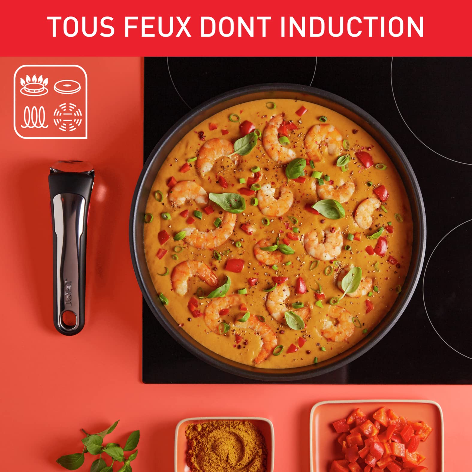 Tefal Ingenio Preference ON 15-Piece Non-Stick Cookware Set - 22cm & 26cm Frying Pans, 16cm/18cm/20cm Saucepans, 24cm Saute Pan - Stainless Steel with Universal Lid & Hermetic Lids - Includes Utensils & 2 Handles - Perfect for Home Cooking & Professional Kitchens
