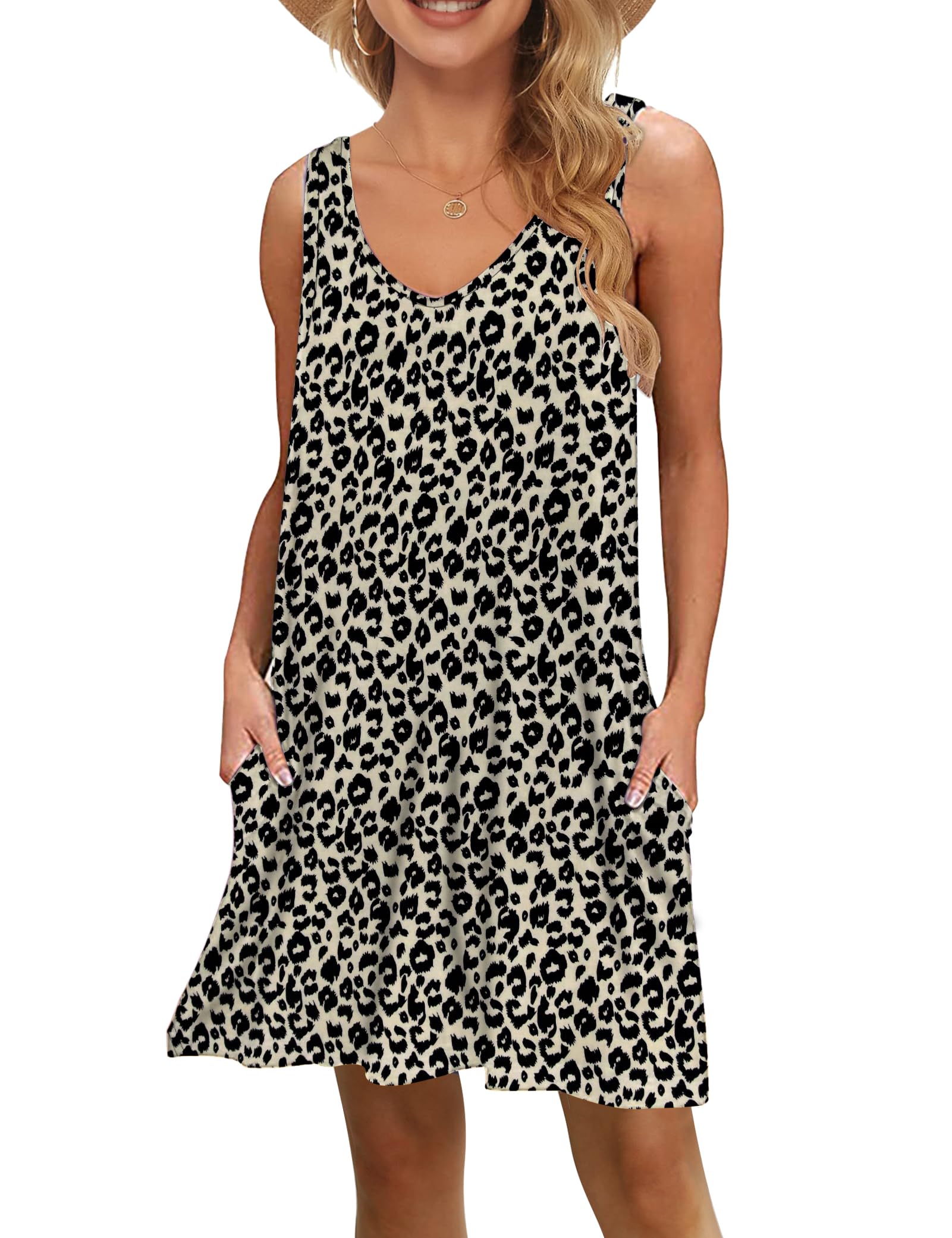 AUSELILY Women's Summer Casual T-Shirt Dress - Beach Cover Up, Plain Pleated Tank Dress for Vacation, Travel & Outdoor Activities